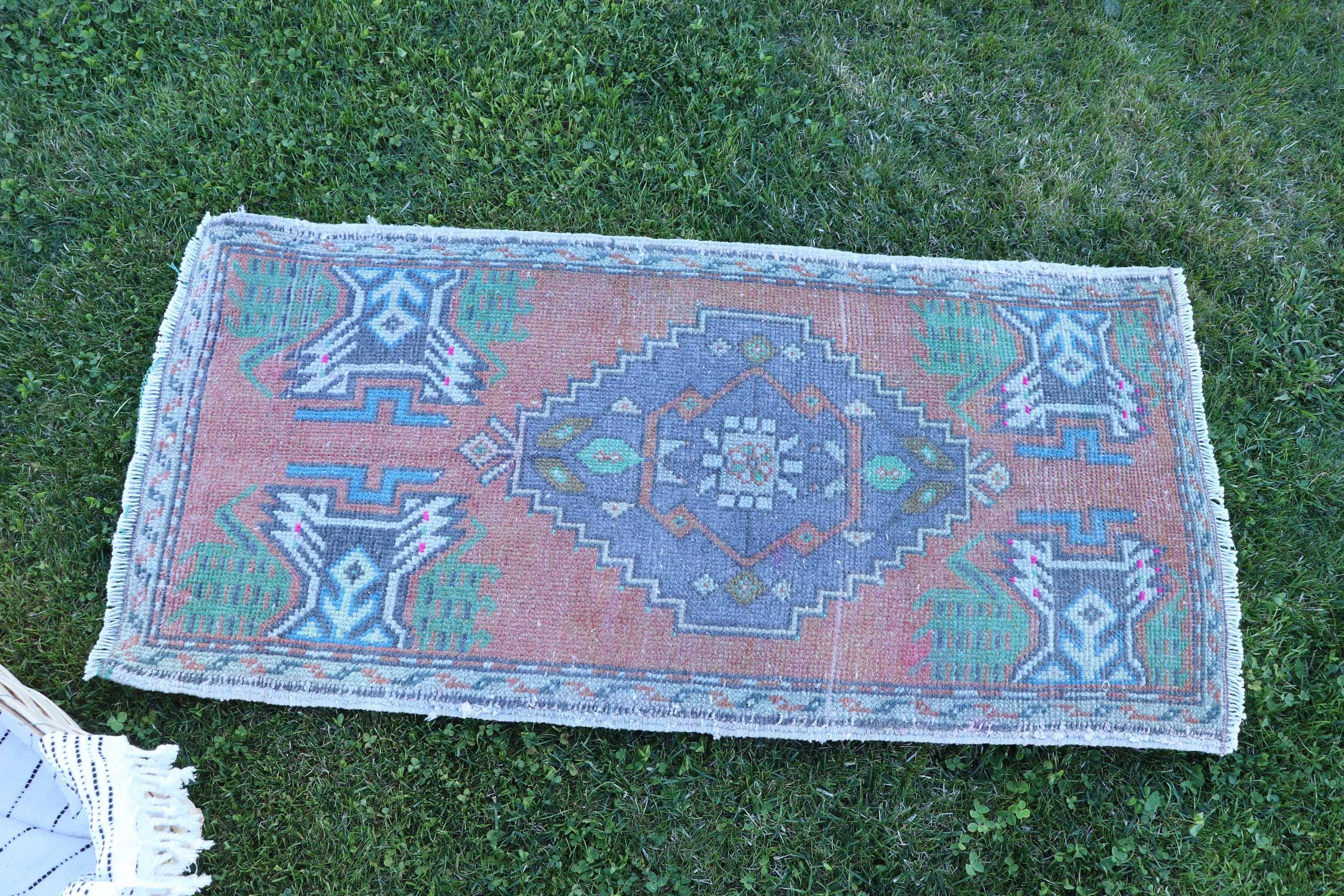 Antika Halılar, Vintage Halılar, Oushak Halısı, Paspas Halısı, 1.6x3.4 ft Küçük Halı, Egzotik Halı, Turuncu El Dokuma Halılar, Türk Halıları, Giriş Halıları