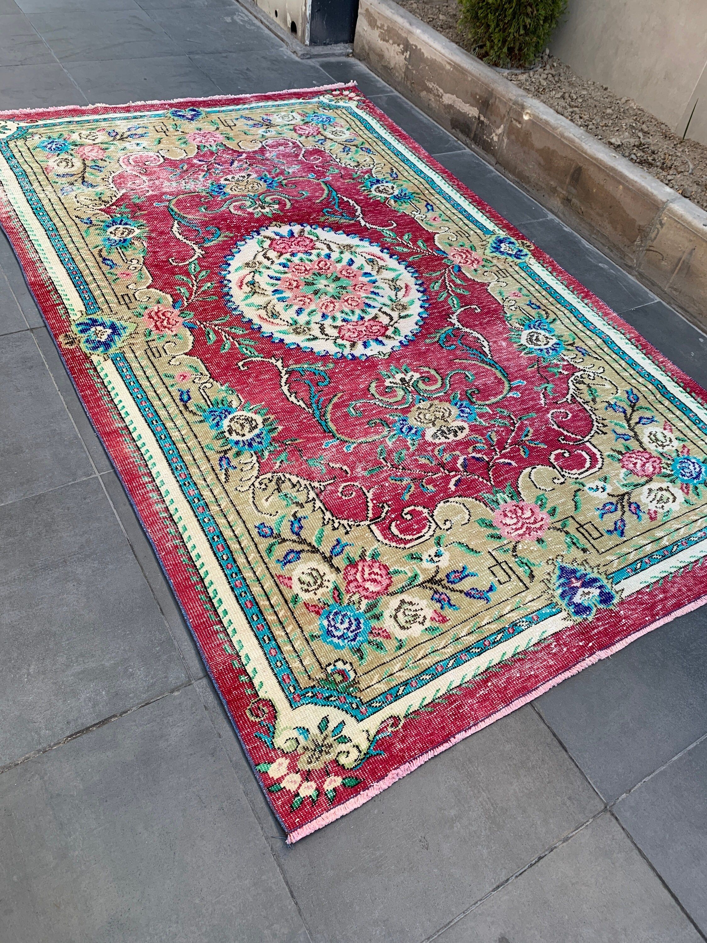 Salon Halısı, Yemek Odası Halıları, Kırmızı Yatak Odası Halısı, Ev Dekorasyonu Halısı, Türk Halısı, Yatak Odası Halıları, Vintage Halı, 5.8x9.7 ft Büyük Halı, Türkiye Halısı