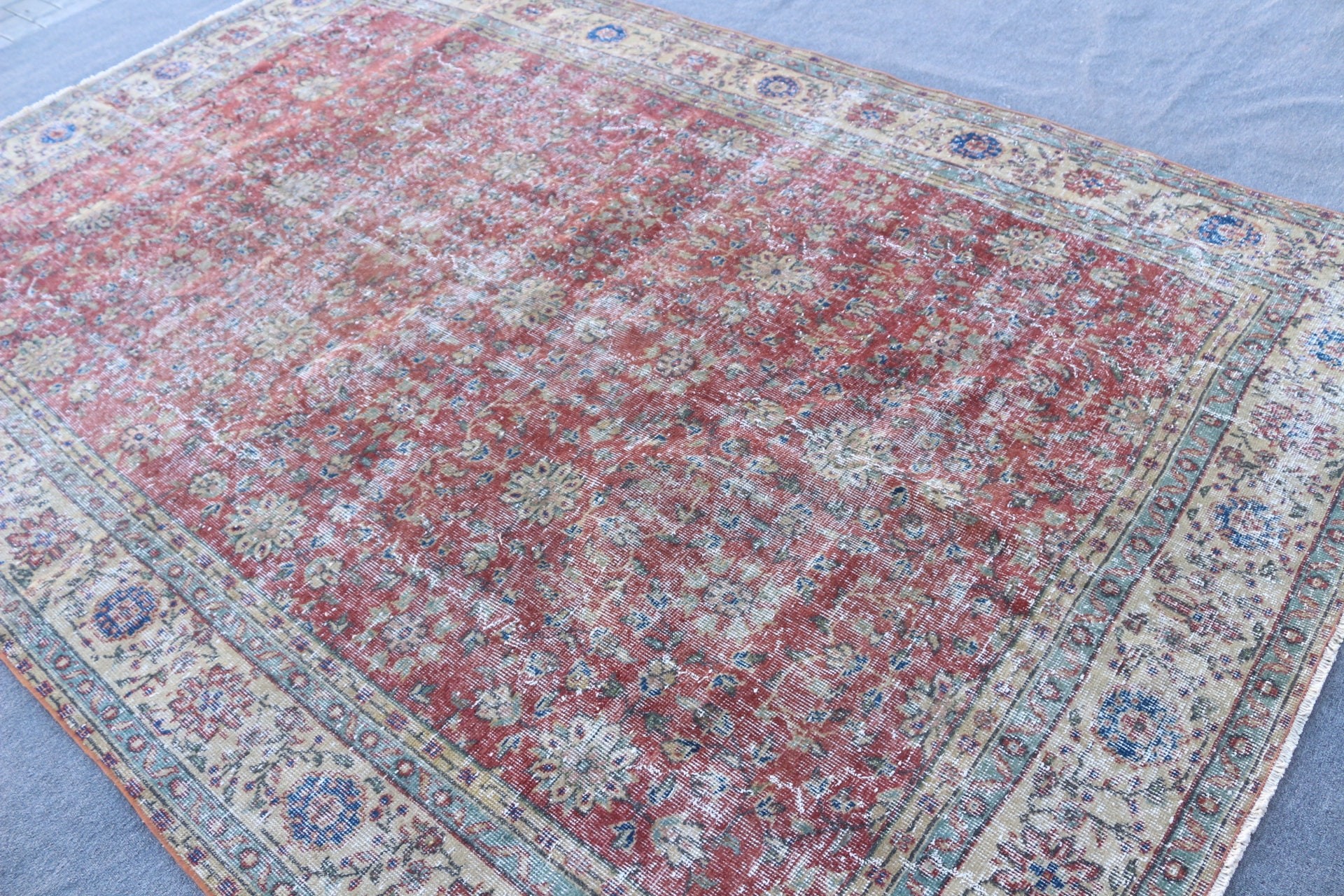Red Home Decor Rug, Vintage Rug, Turkish Rugs, Living Room Rug, 6.8x10.3 ft Oversize Rug, Floor Rugs, Dining Room Rugs