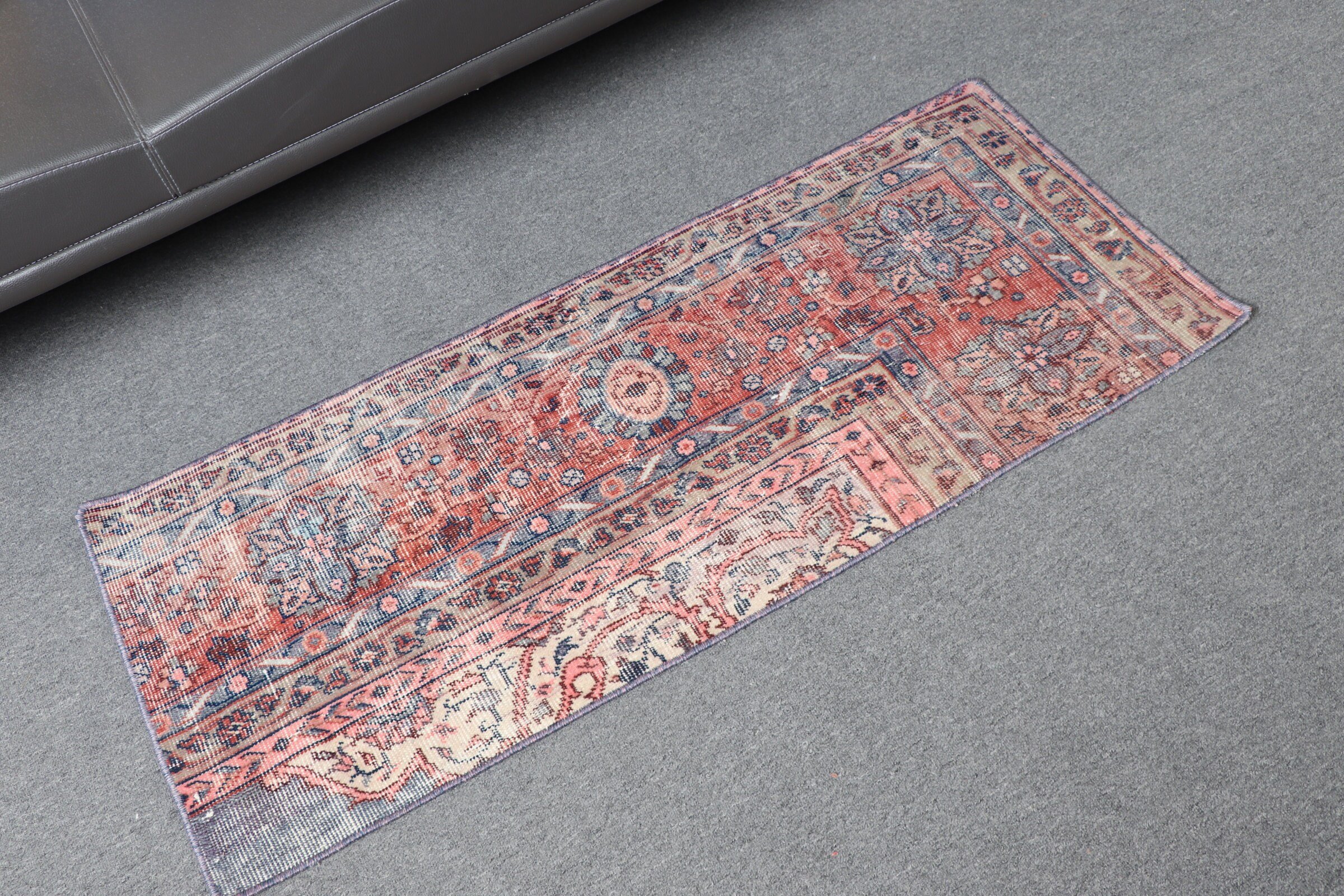 Door Mat Rug, Vintage Rug, Kitchen Rug, Muted Rug, Wall Hanging Rug, Turkish Rug, Red Bedroom Rug, 1.7x3.9 ft Small Rug