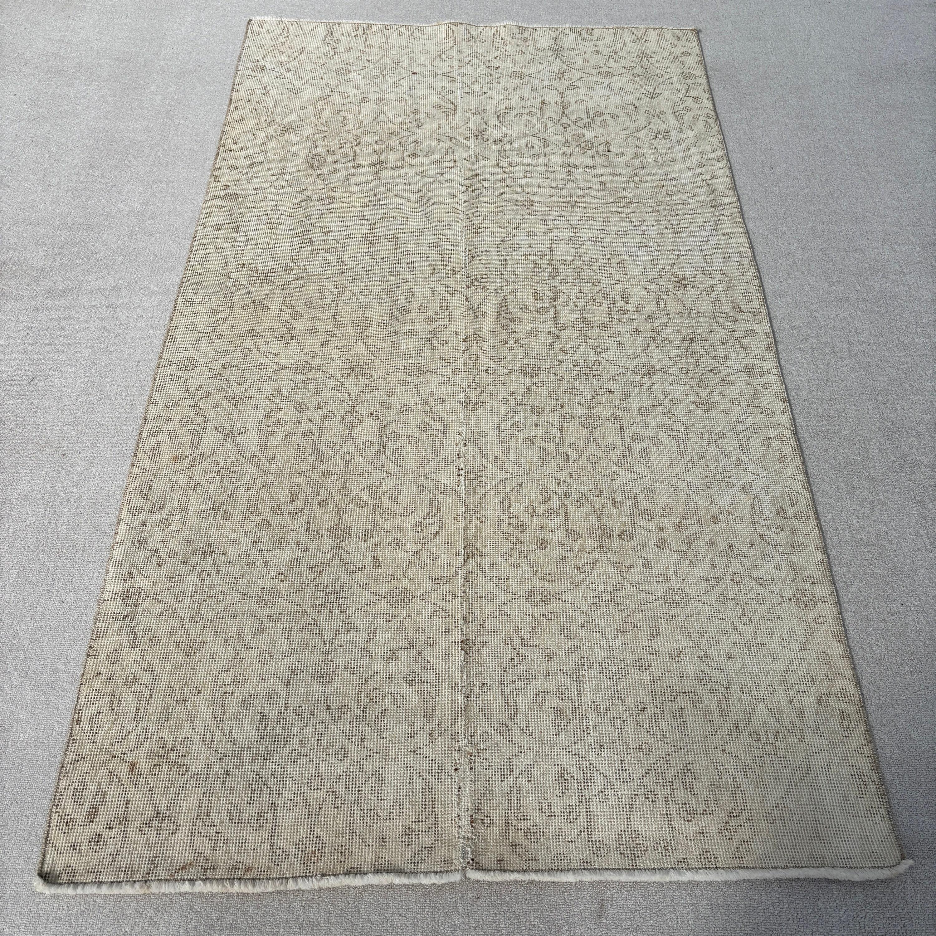 Beige Geometric Rug, Turkish Rugs, Dining Room Rugs, Vintage Rugs, Modern Rugs, 3.7x6.7 ft Area Rug, Kitchen Rugs, Oushak Area Rugs