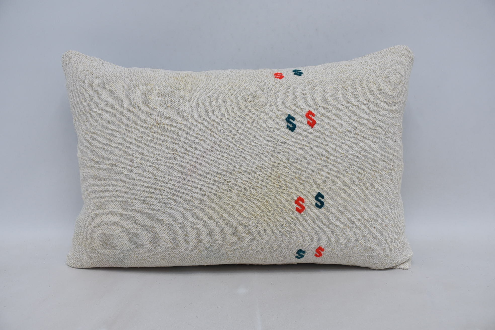 Vintage Kilim Throw Pillow, Handwoven Pillow Cover Cushion Case, 16"x24" White Pillow Case, Boho Pillow, Turkish Kilim Pillow