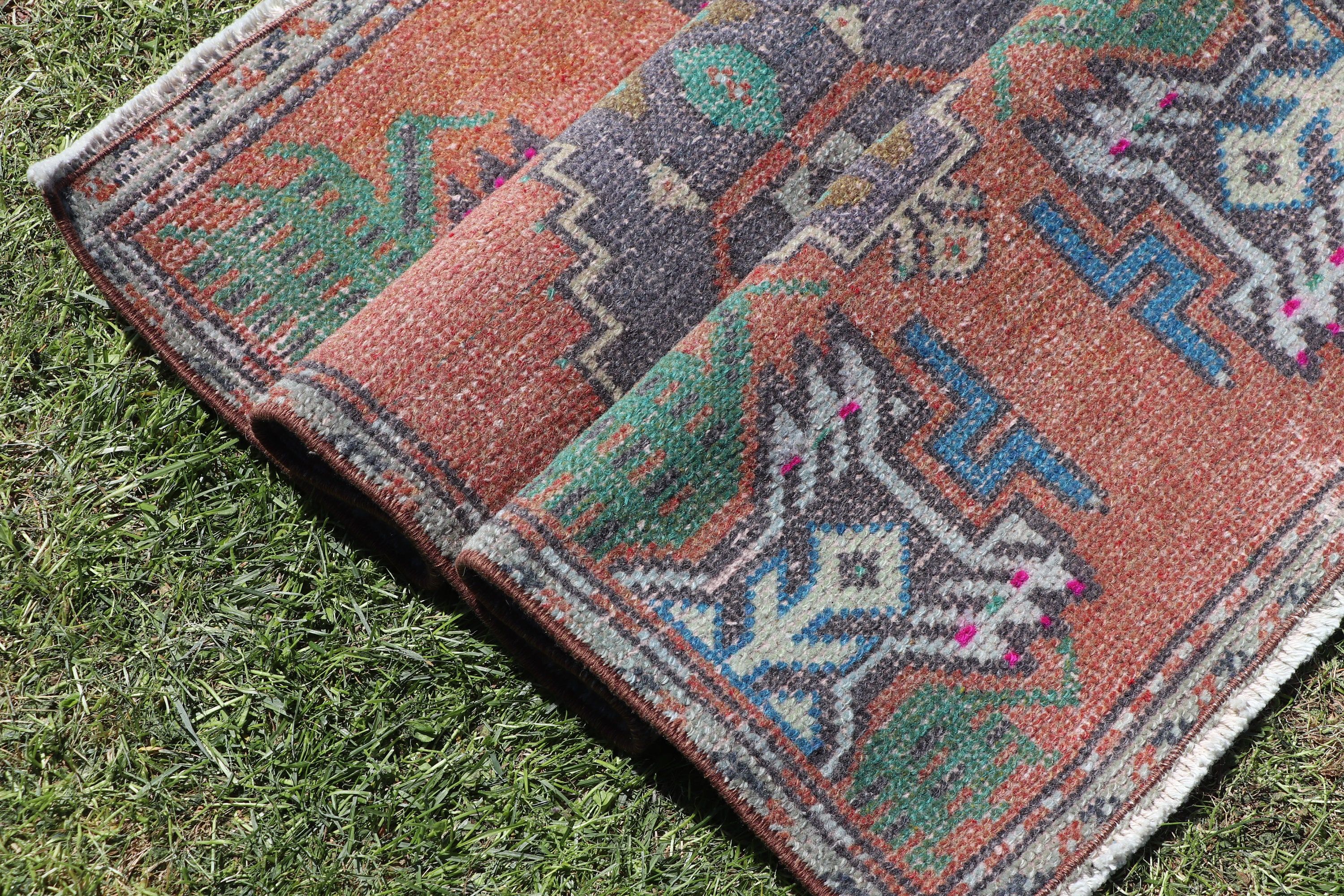 Wall Hanging Rugs, Neutral Rugs, Small Area Rugs, Aztec Rug, Turkish Rug, Orange Floor Rug, Modern Rug, 1.5x3.1 ft Small Rugs, Vintage Rugs