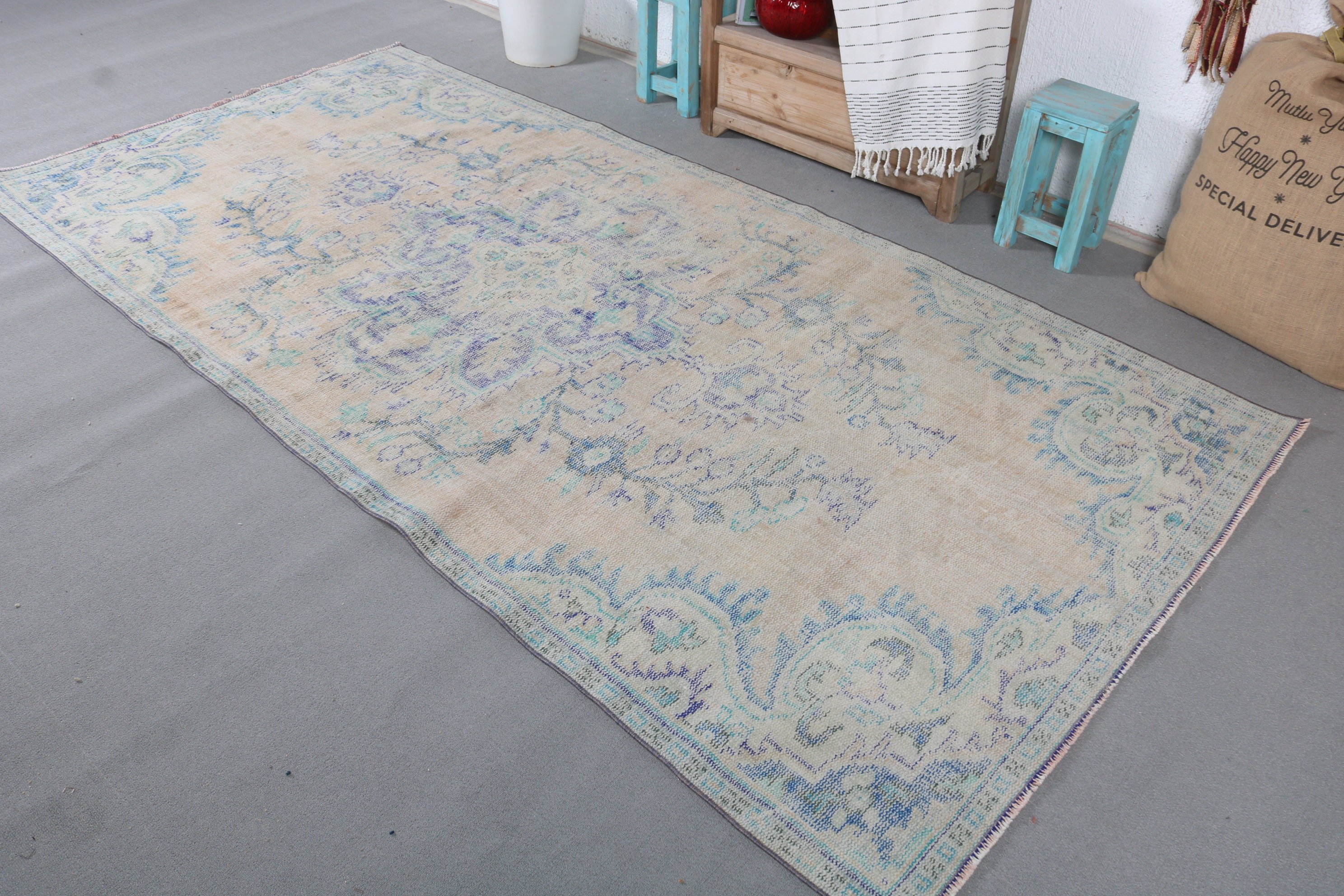 Bedroom Rug, 4.6x9.3 ft Large Rug, Blue Oushak Rug, Floor Rug, Rugs for Bedroom, Turkish Rug, Vintage Rug, Wool Rug, Living Room Rug