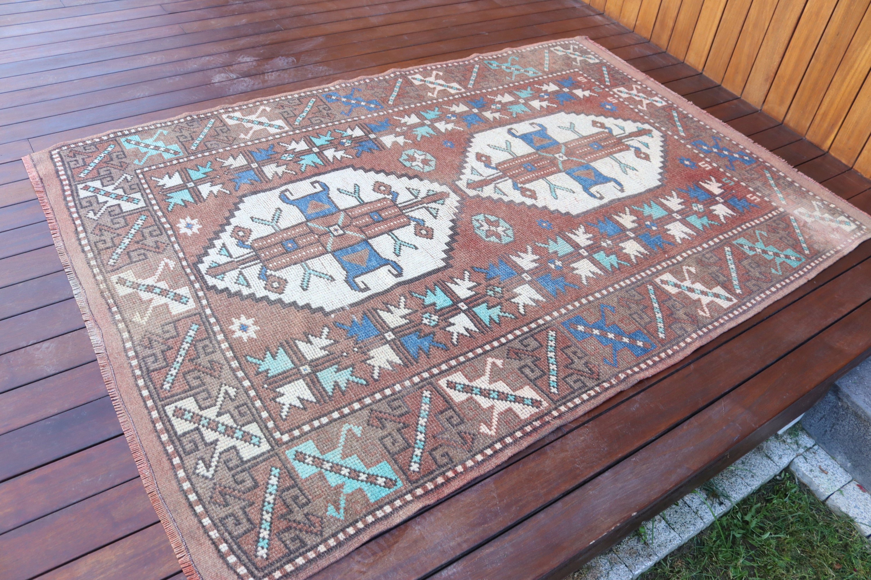 Çocuk Odası Halıları, Kahverengi Oryantal Halı, Vintage Halılar, Yer Halısı, 4,4x6,3 ft Alan Halısı, El Dokuma Halı, Türk Halısı, Boho Halısı, Modern Halı