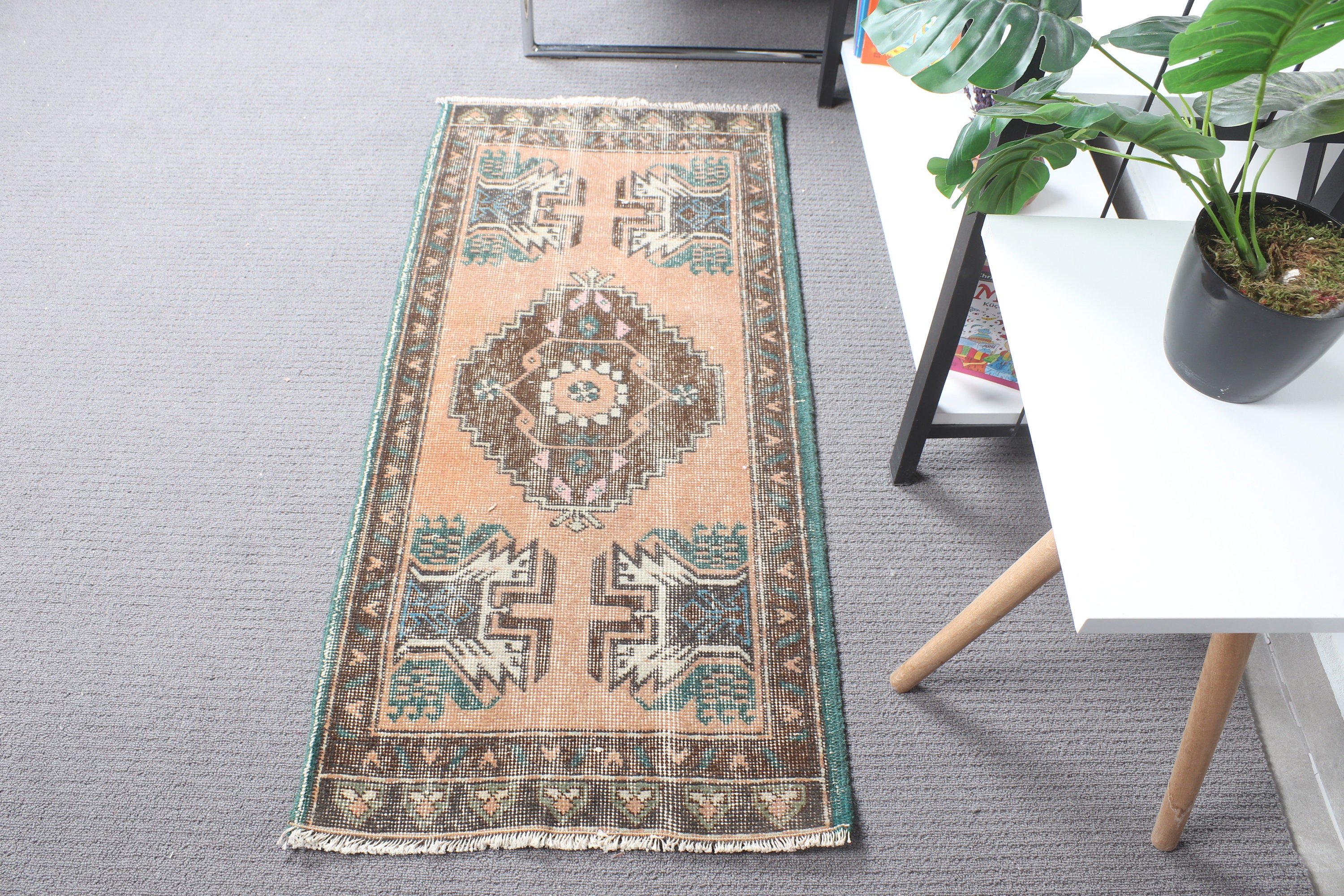 Vintage Rug, Kitchen Rugs, Brown Statement Rug, Moroccan Rug, Turkish Rugs, 1.6x3.4 ft Small Rugs, Small Vintage Rug, Door Mat Rugs