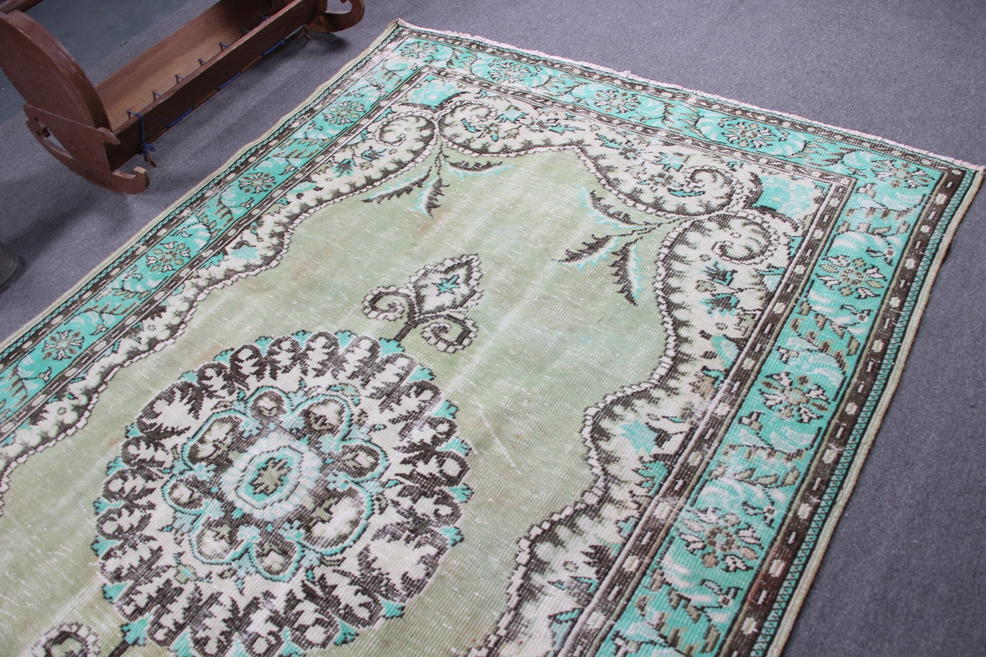 Moroccan Rug, Green Floor Rug, Dining Room Rug, Salon Rugs, Pastel Rugs, Turkish Rugs, 6.2x9.7 ft Large Rug, Vintage Rug, Oushak Rug