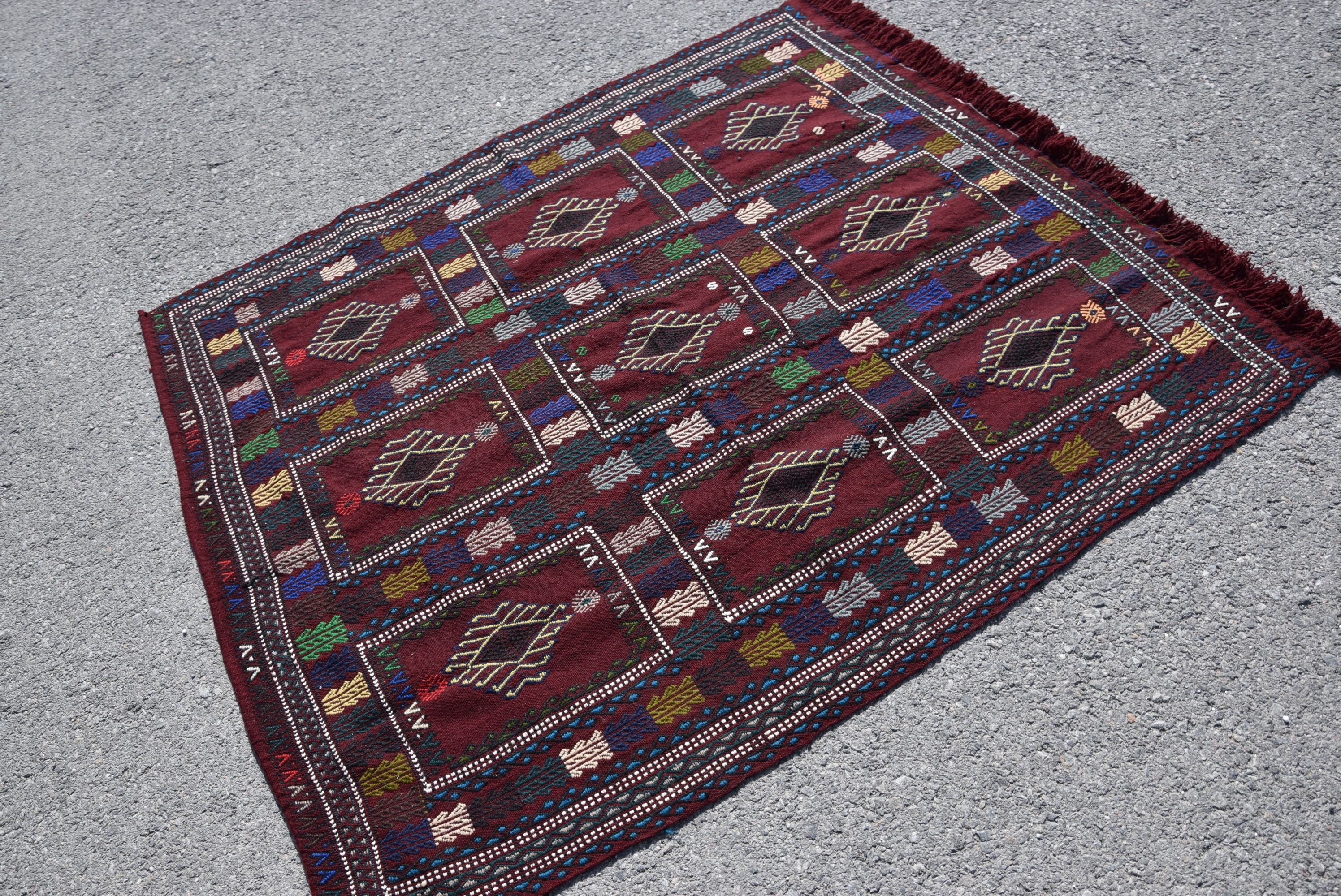 Harika Halılar, Mutfak Halısı, 4.4x5.1 ft Accent Halı, Vintage Halı, Kilim, Çocuk Halısı, Türk Halısı, Yer Halısı, Yün Halılar, Mor Ev Dekorasyonu Halıları