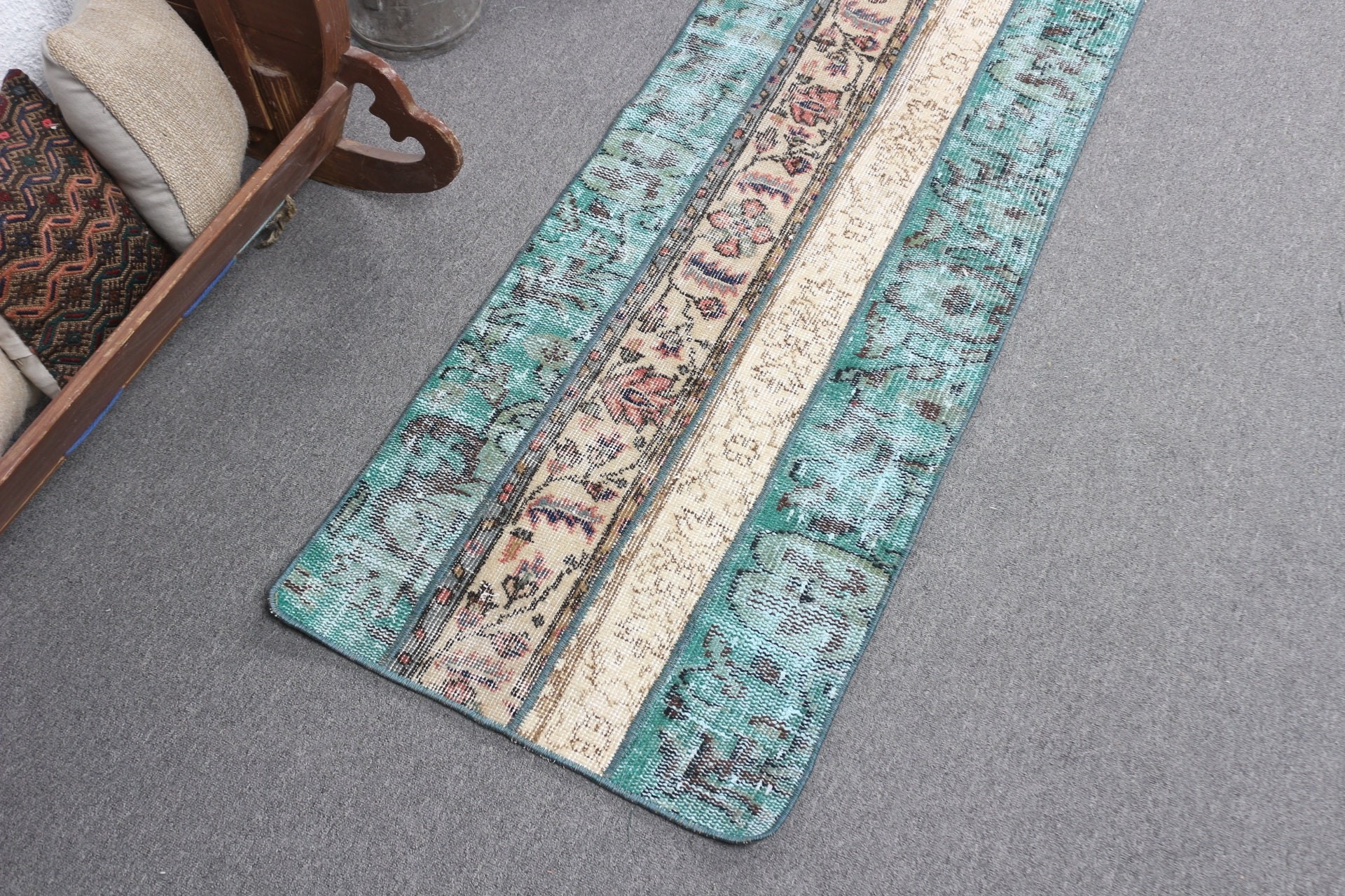 Green Anatolian Rugs, 1.9x6.1 ft Runner Rugs, Vintage Rug, Bedroom Rug, Hallway Rugs, Pastel Rug, Turkish Rug, Antique Rugs, Rugs for Stair