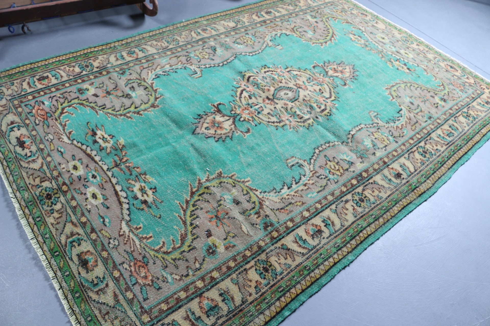 Bedroom Rug, Designer Rug, Vintage Rug, Antique Rugs, Turkish Rug, Moroccan Rug, 5.8x8.8 ft Large Rugs, Salon Rug, Green Oriental Rug