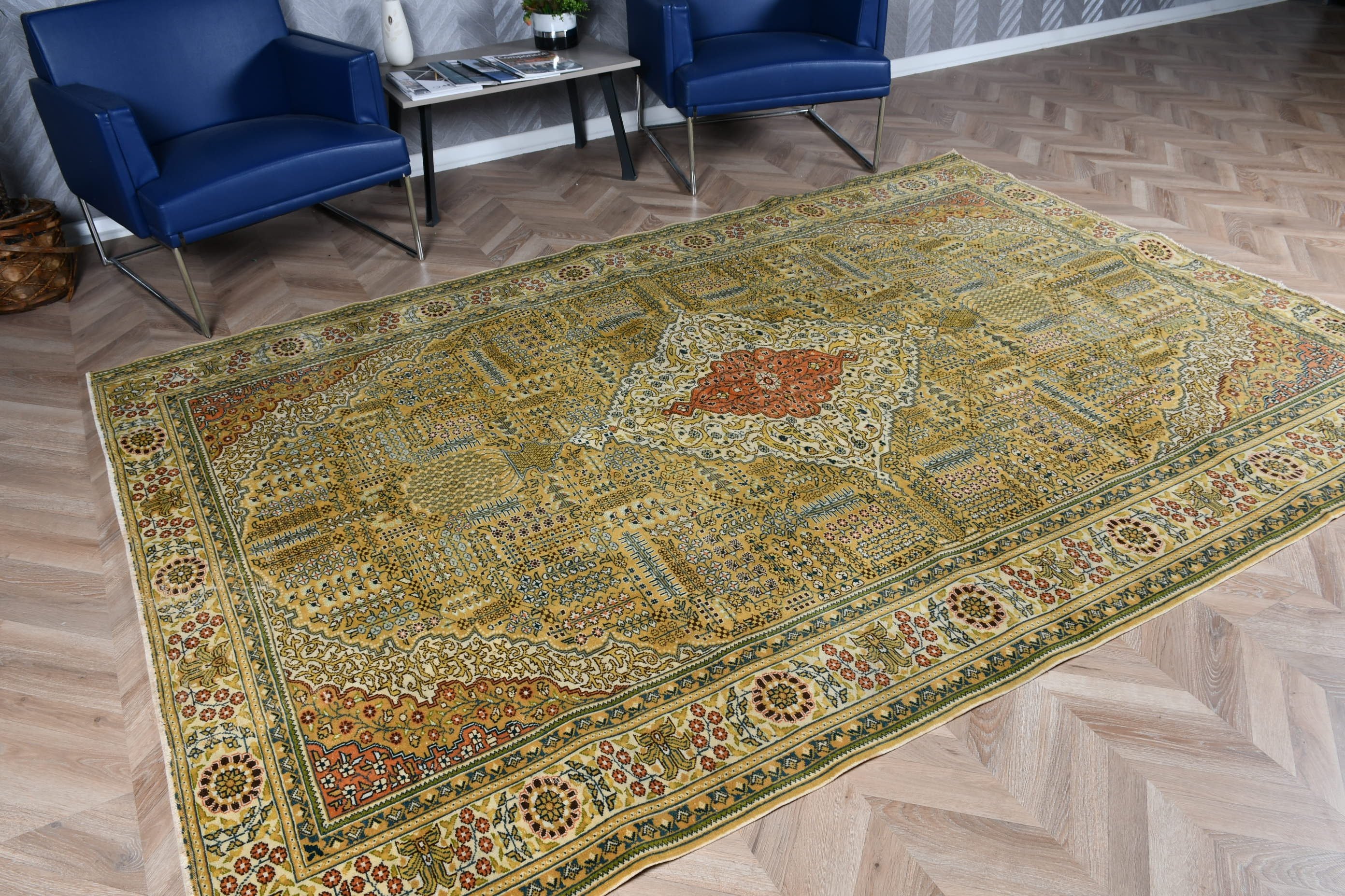 Fas Halısı, 6.5x9.4 ft Büyük Halı, Yemek Odası Halıları, Soluk Halı, Oturma Odası Halısı, Yün Halıları, Vintage Halı, Bej Ev Dekorasyonu Halısı, Türk Halıları