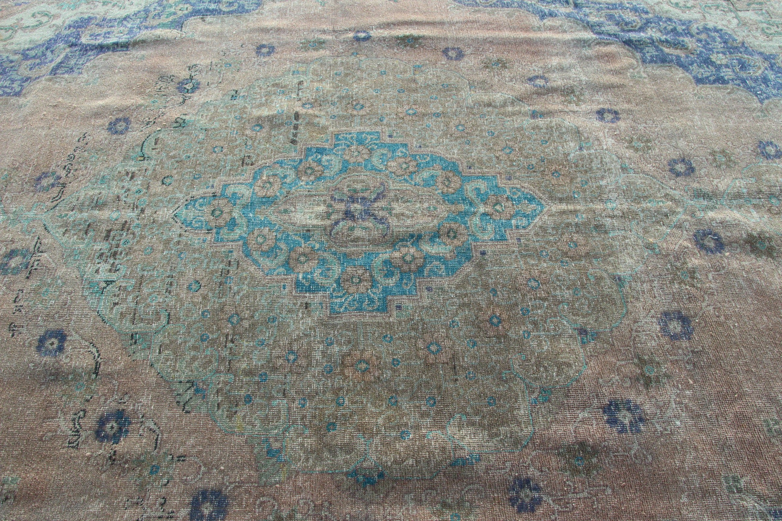 Kahverengi Oushak Halıları, 12.6x9.7 ft Büyük Boy Halı, Salon Halıları, Nötr Halılar, Vintage Halılar, Yemek Odası Halısı, Ofis Halısı, Oushak Halısı, Türk Halıları