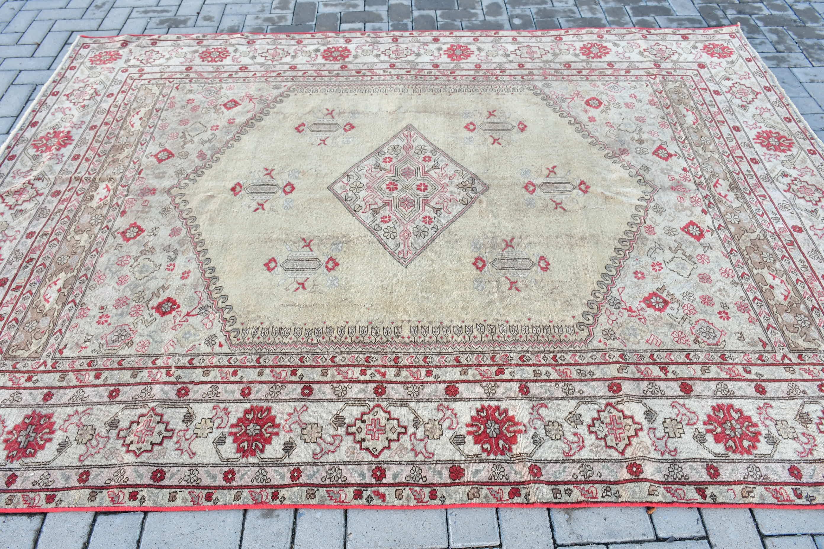 Turkish Rug, Cool Rug, Salon Rug, Vintage Rug, Living Room Rug, Beige Kitchen Rugs, Art Rugs, 6.4x8.9 ft Large Rugs, Antique Rug, Cute Rug