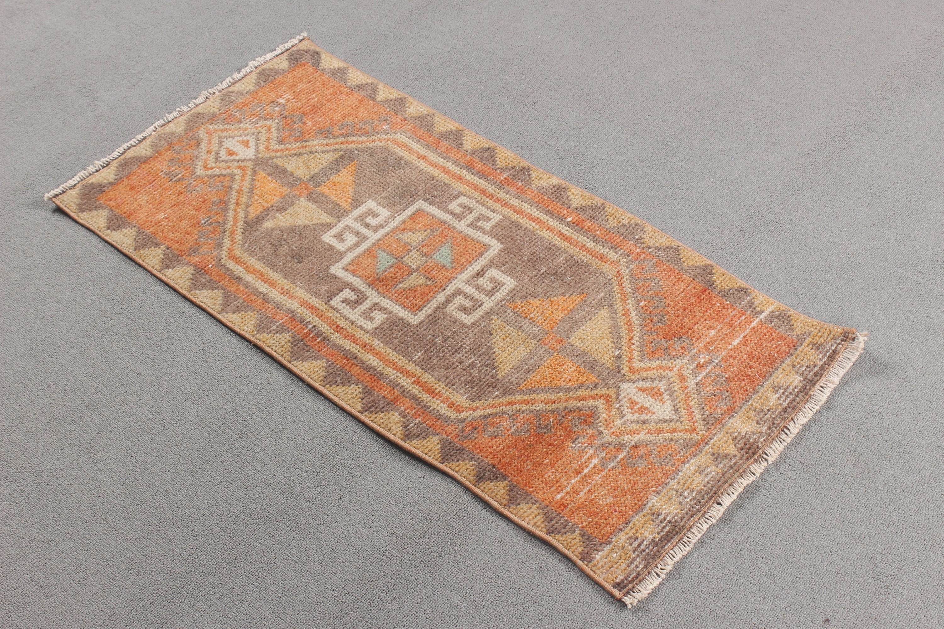 1.5x3.2 ft Küçük Halı, Giriş Halıları, Araba Paspas Halısı, Vintage Halı, Yün Halı, Turuncu Mutfak Halısı, Türk Halısı, Kapı Paspas Halıları, Oushak Halı