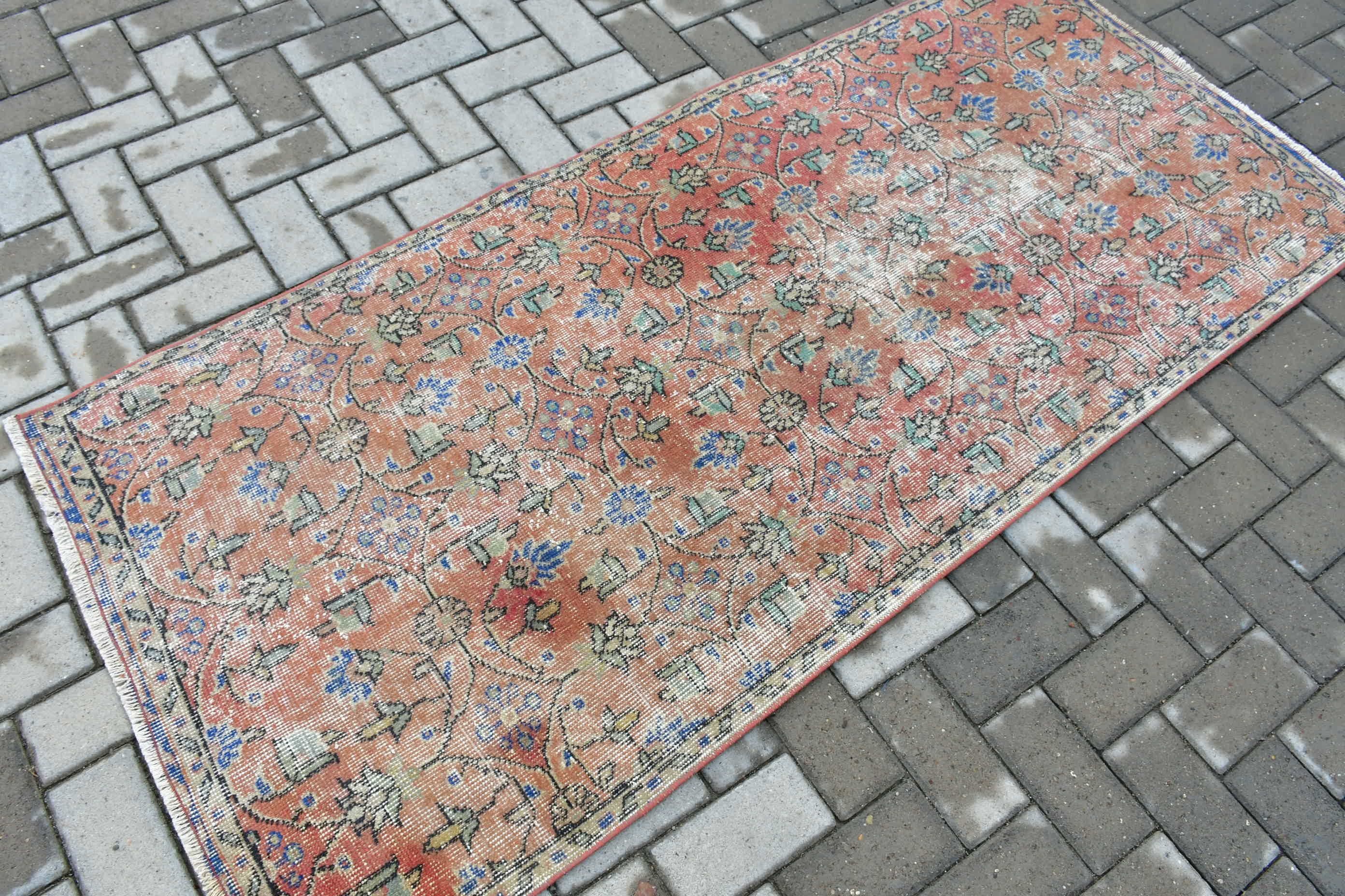 Kırmızı Yün Halılar, Giriş Halıları, Yatak Odası Halıları, Vintage Halı, 2,9x6,5 ft Accent Halı, Yer Halısı, Türk Halıları, Çocuk Halısı