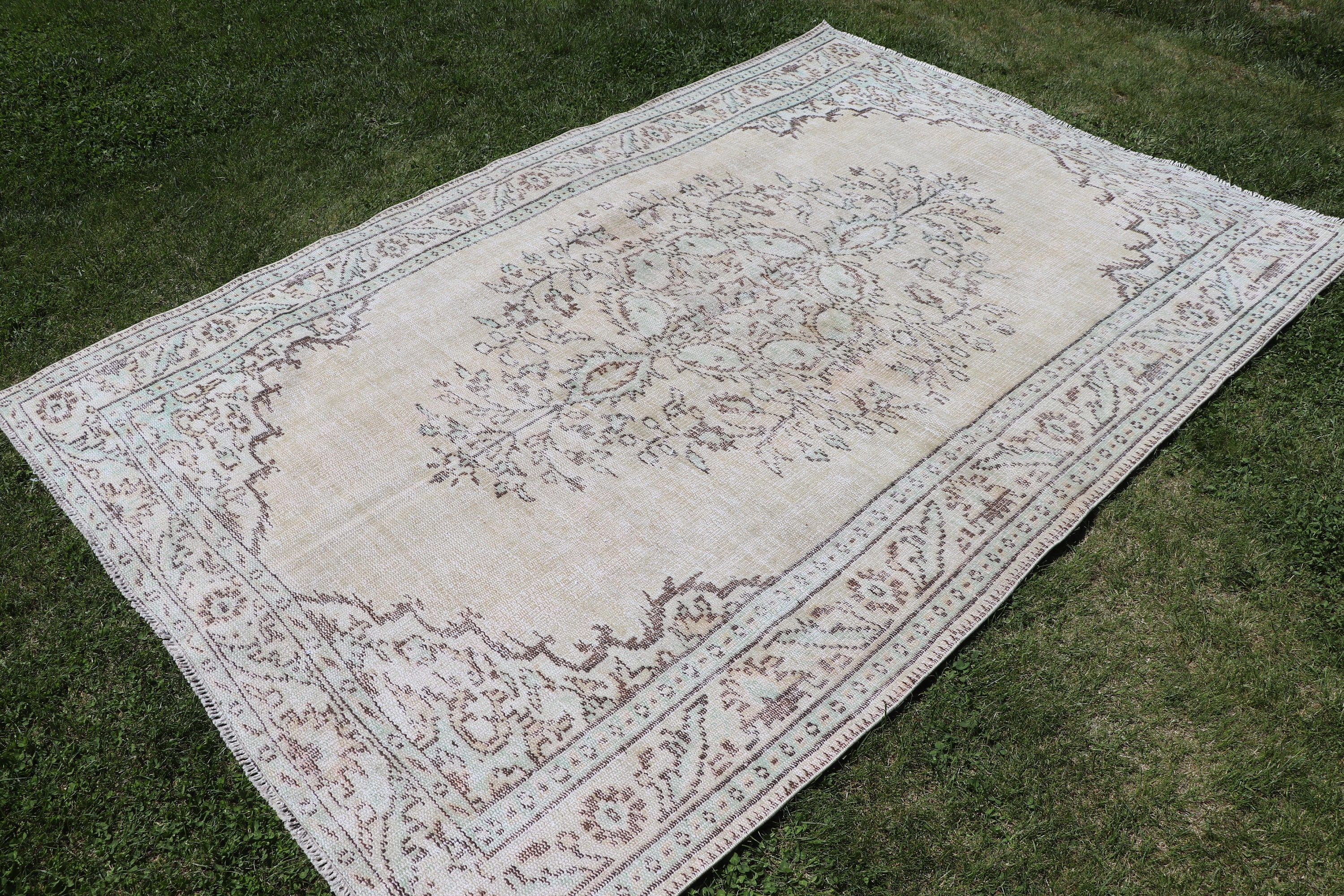 Büyük Boho Halı, Modern Halı, 5.6x8.2 ft Büyük Halı, Vintage Halı, Türk Halısı, Yeşil Modern Halı, Yemek Odası Halıları, Havalı Halılar, Kabile Halısı