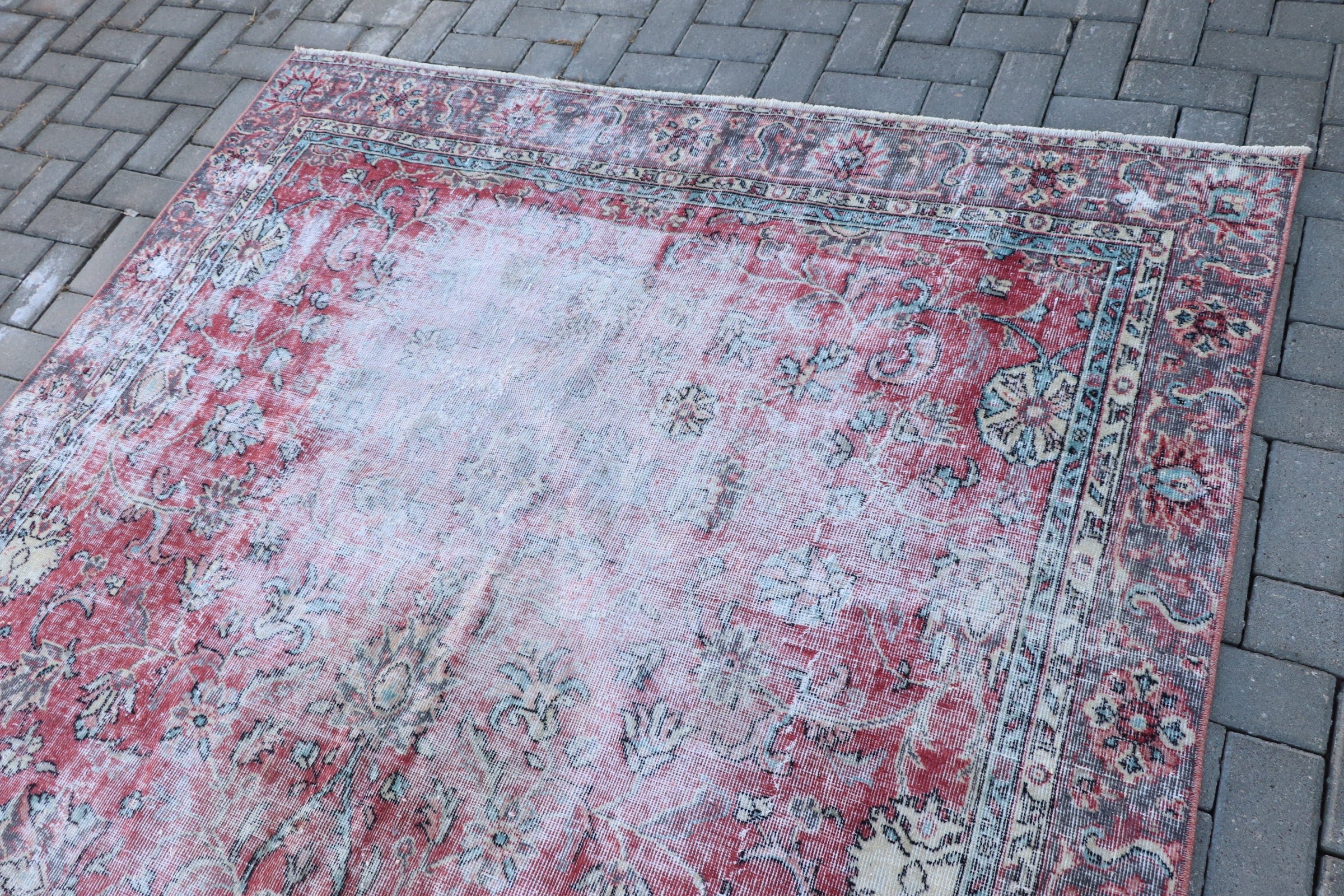 Oryantal Halı, 6.3x10 ft Büyük Halı, Antika Halı, Salon Halısı, Yatak Odası Halıları, Kabile Halıları, Kırmızı Ev Dekor Halısı, Vintage Halılar, Türk Halısı