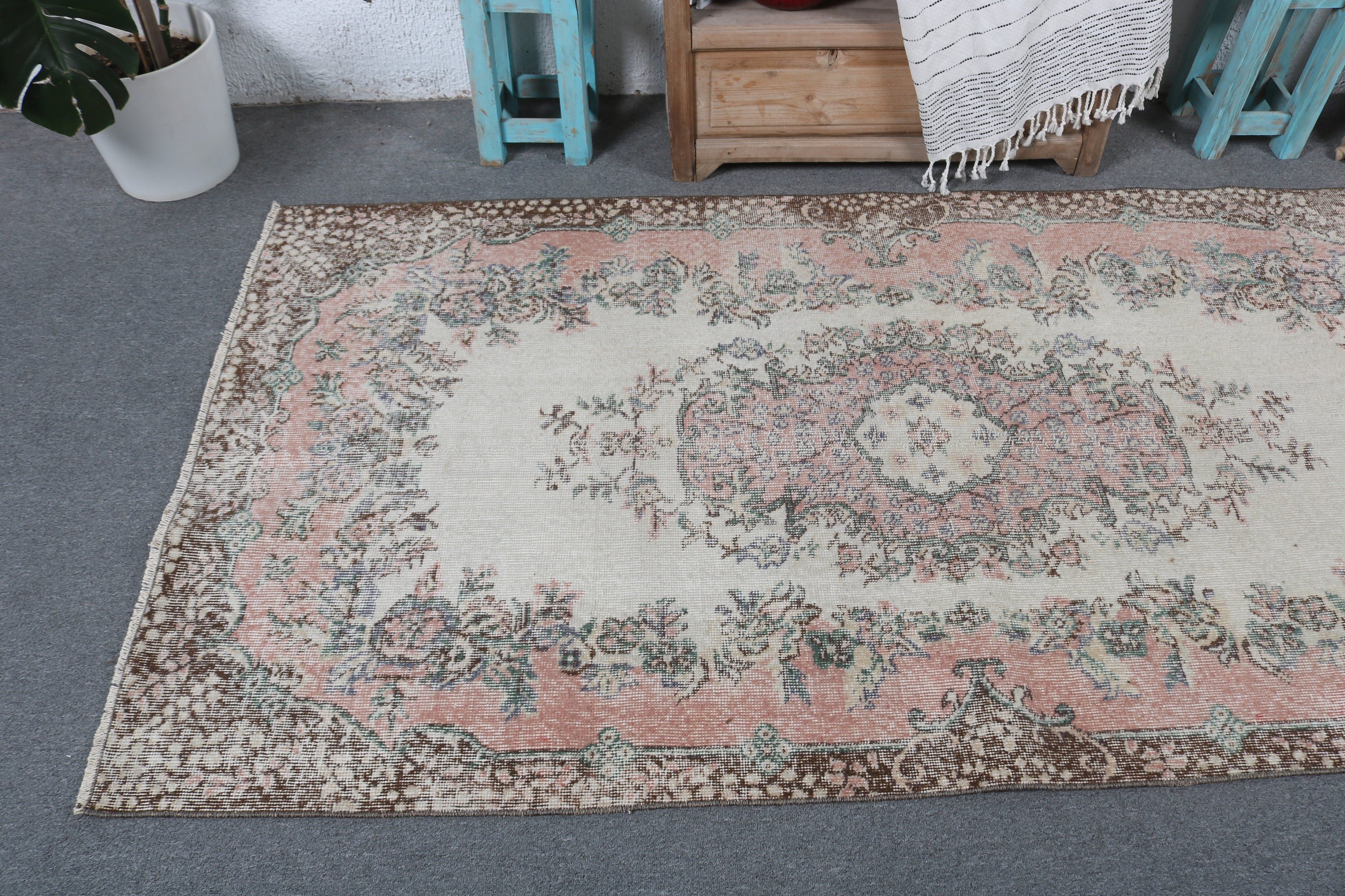 Oushak Bölge Halısı, Oryantal Halılar, Çocuk Halısı, Vintage Halı, Bej Açıklama Halısı, Tribal Halısı, 3,7x7,2 ft Alan Kilimi, El Dokuma Halısı, Türk Halısı