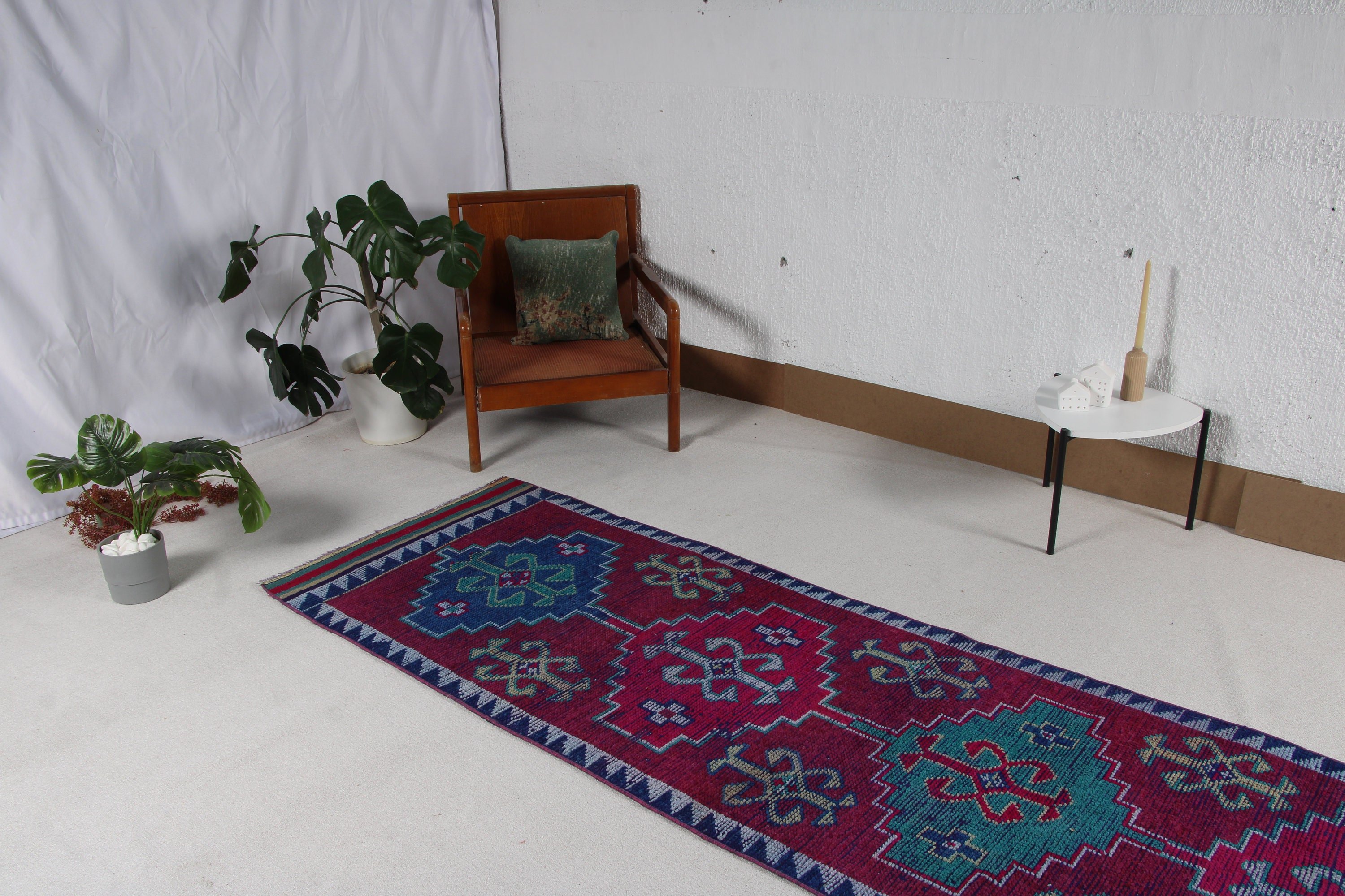 Runner Halıları, Modern Halı, Mutfak Halısı, Lüks Halılar, Türk Halısı, Vintage Halı, Mor El Dokuma Halı, 3x10.4 ft Runner Halıları, Yatak Odası Halıları