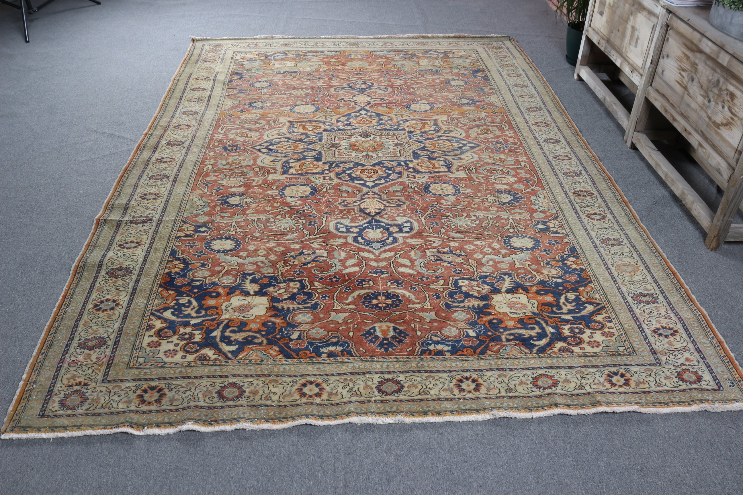 Antique Rugs, Large Boho Rug, Handmade Rugs, Vintage Rug, Dining Room Rug, Red Geometric Rug, Turkish Rug, 6.6x9.4 ft Large Rug, Floor Rugs