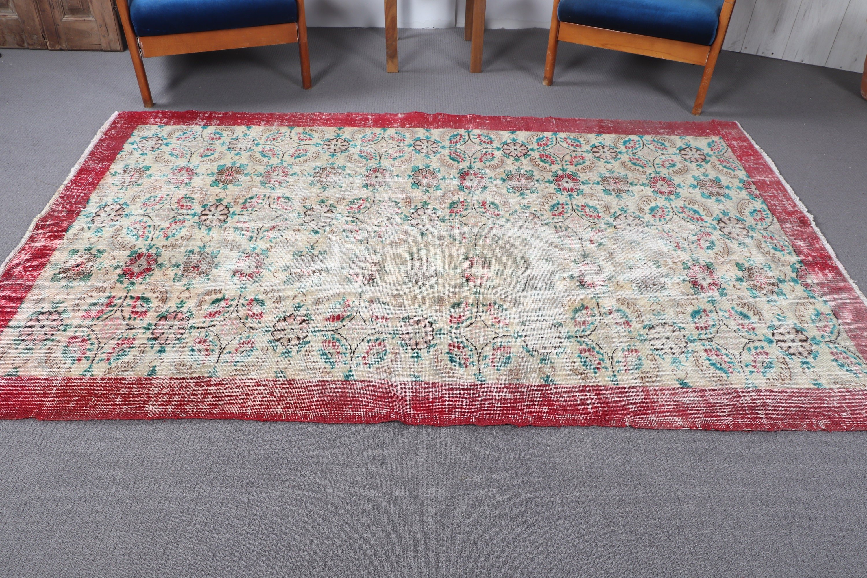 Vintage Halılar, Harika Halılar, 5.1x8 ft Büyük Halılar, Bej Lüks Halı, Türk Halıları, Yatak Odası Halıları, Büyük Oushak Halı, Modern Halı, Büyük Vintage Halı