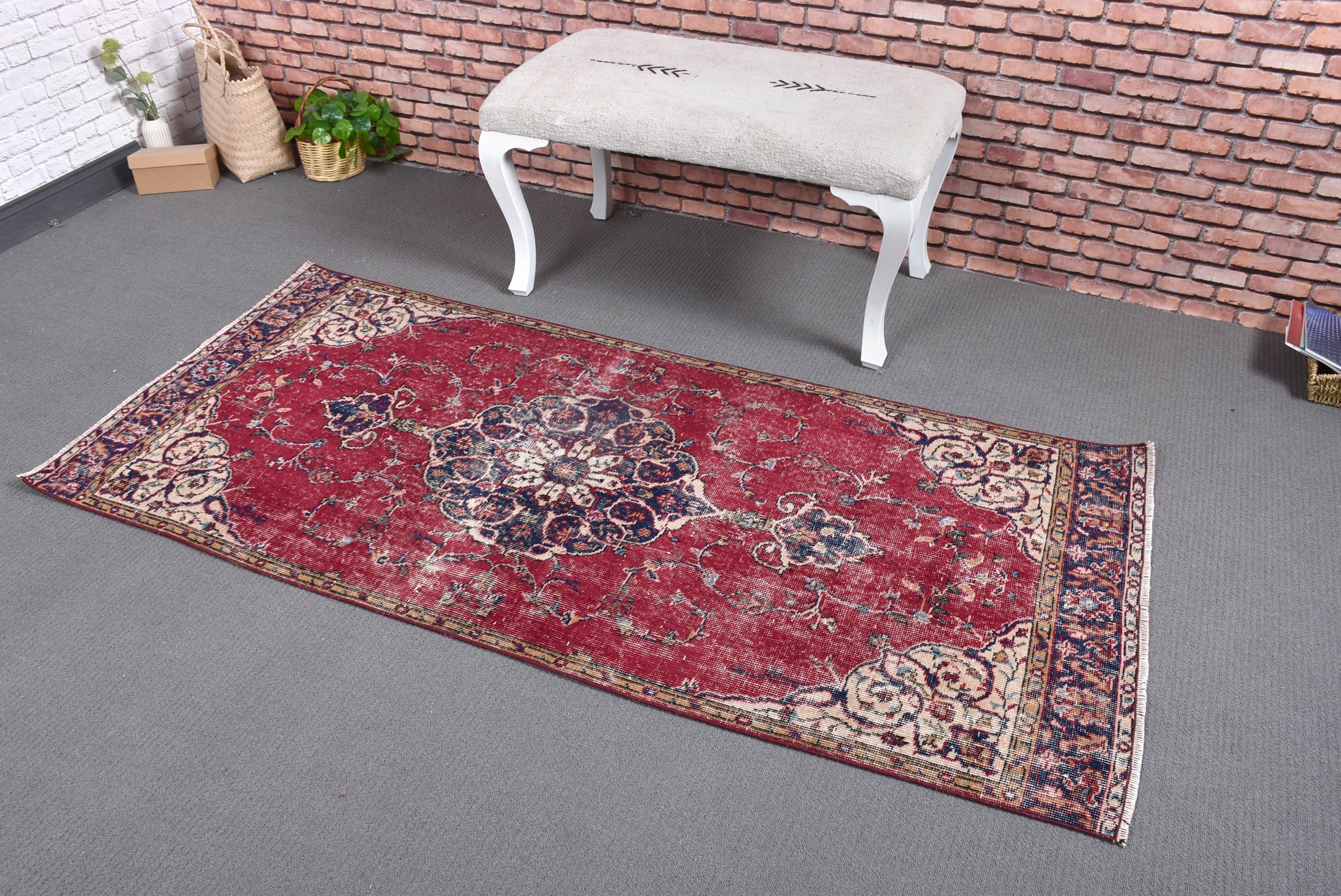 2.8x6.3 ft Accent Rugs, Vintage Rugs, Anatolian Rug, Floor Rug, Boho Accent Rugs, Bedroom Rugs, Nursery Rug, Red Handwoven Rug, Turkish Rug