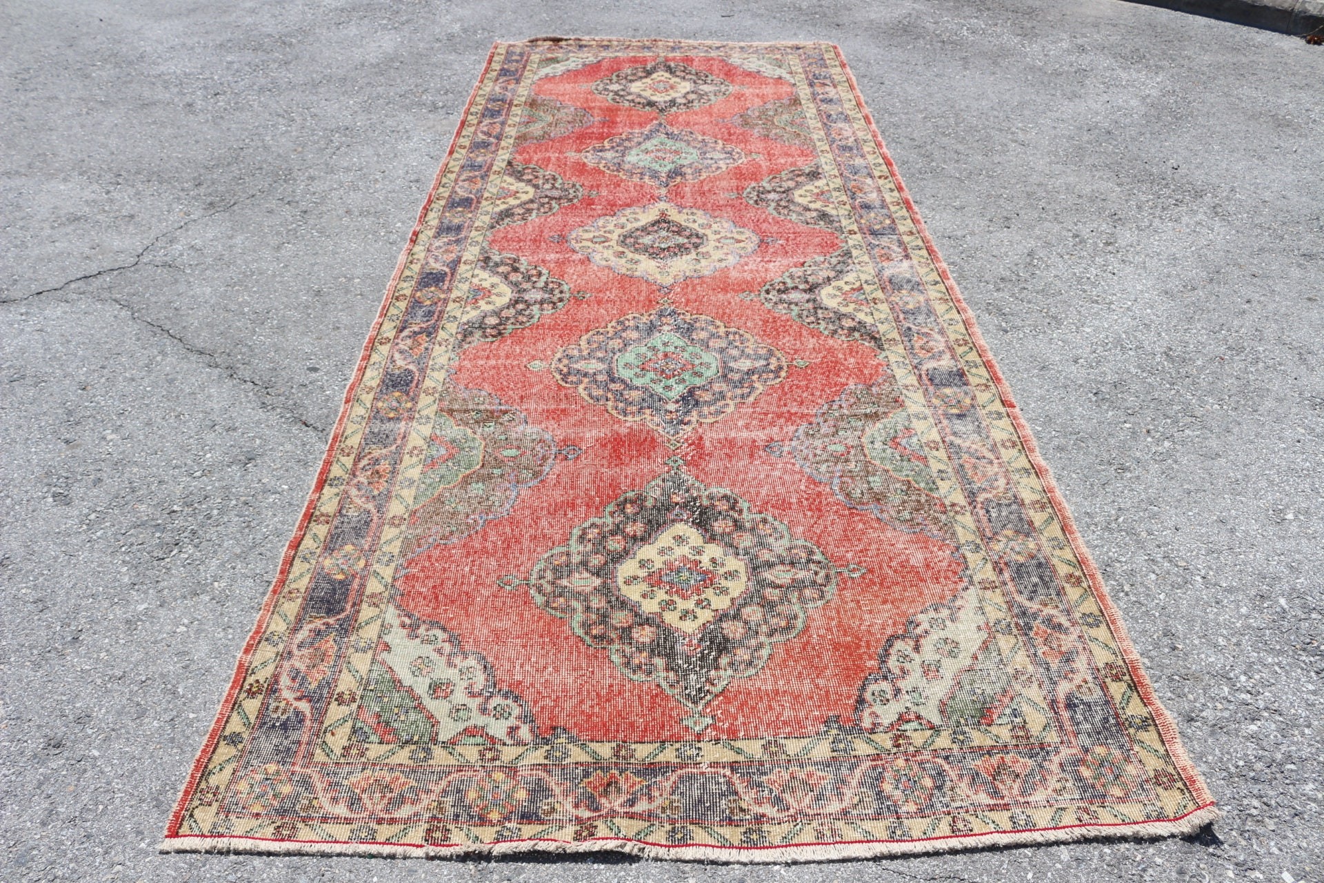 Red Floor Rug, Vintage Rugs, Cool Rugs, 4.8x12.4 ft Runner Rug, Antique Rugs, Hallway Rug, Rugs for Hallway, Stair Rug, Turkish Rug