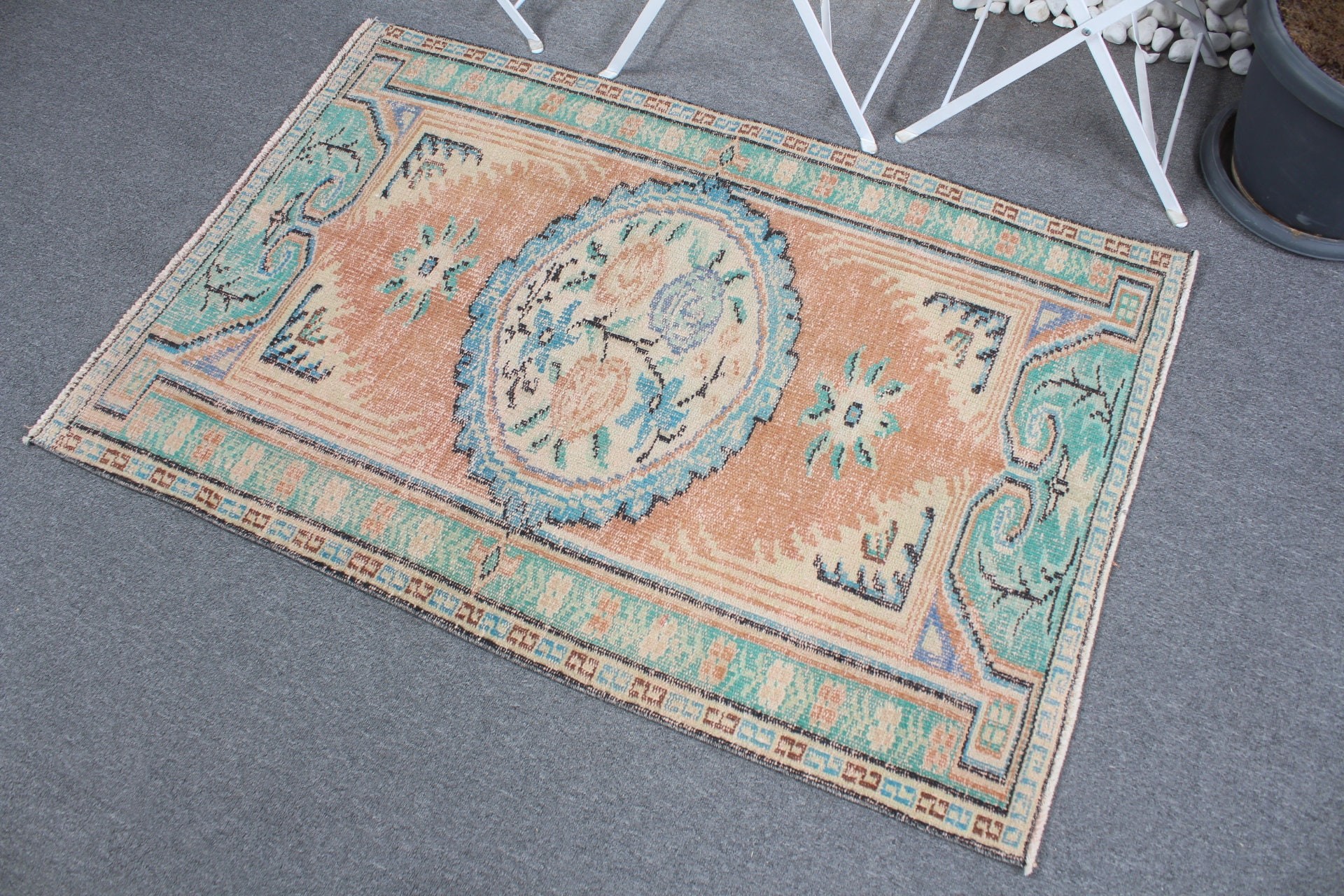 Antique Rug, Bohemian Rugs, Vintage Rug, Nursery Rug, Turkish Rug, 3x4.4 ft Small Rugs, Oriental Rugs, Car Mat Rug, Orange Anatolian Rugs