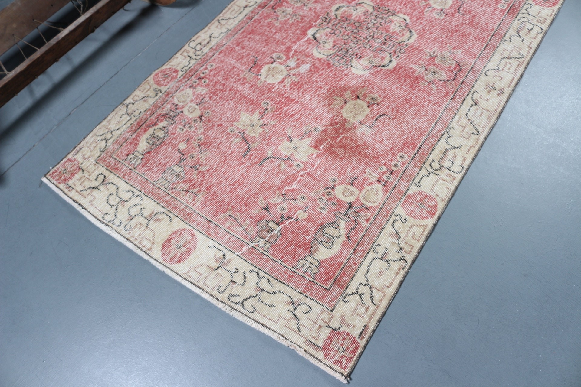 Vintage Halı, Ev Dekorasyonu Halısı, Türk Halıları, İç Mekan Halısı, Havalı Halı, Mutfak Halısı, Mutfak Halıları, 3.6x6.9 ft Alan Halıları, Pembe Oushak Halısı