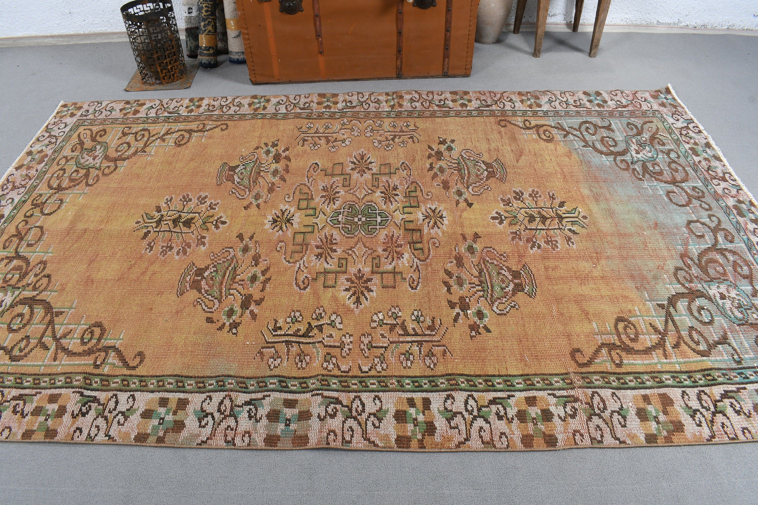 Turkish Rug, Neutral Rug, Oriental Rugs, Dining Room Rug, 5.4x8.8 ft Large Rugs, Vintage Rugs, Large Boho Rug, Orange Antique Rugs