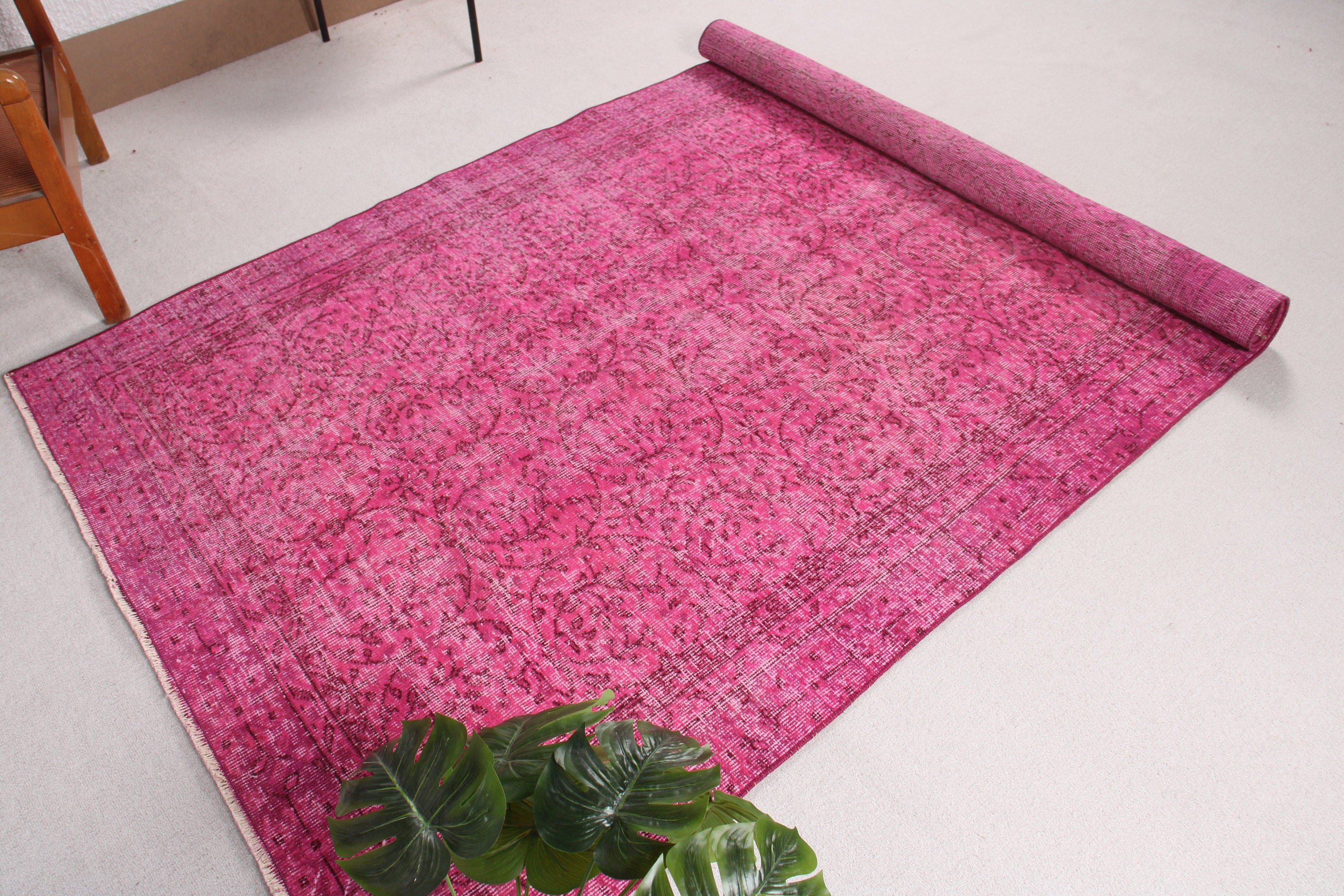 Vintage Rug, Turkish Rugs, Pink Geometric Rugs, Nursery Rugs, 4.7x7.8 ft Area Rugs, Cool Rug, Rugs for Oushak Area, Home Decor Rug