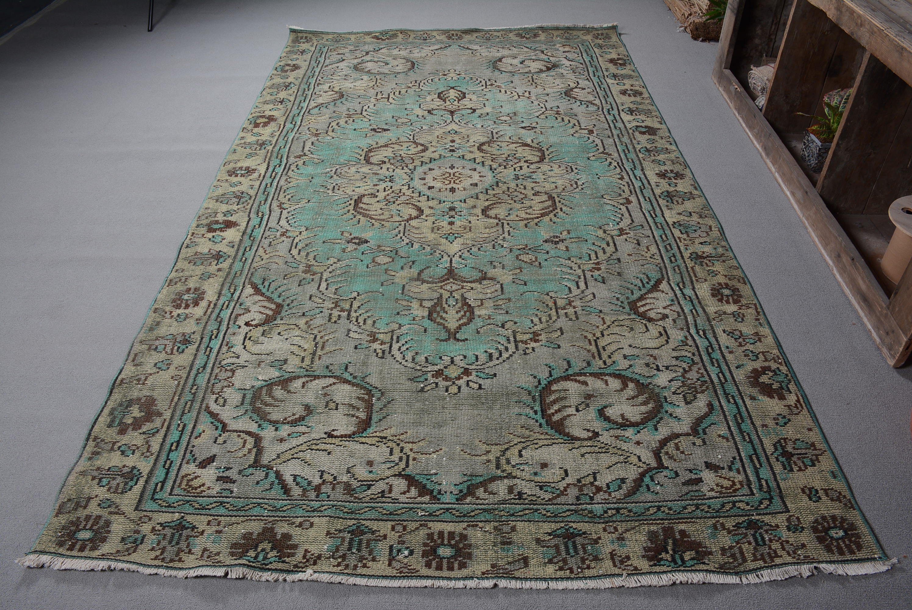 Salon Halıları, Soluk Halılar, Yemek Odası Halısı, Vintage Halı, Ev Dekorasyonu Halıları, Türk Halıları, Oushak Halıları, Yeşil 5.3x9.5 ft Büyük Halı