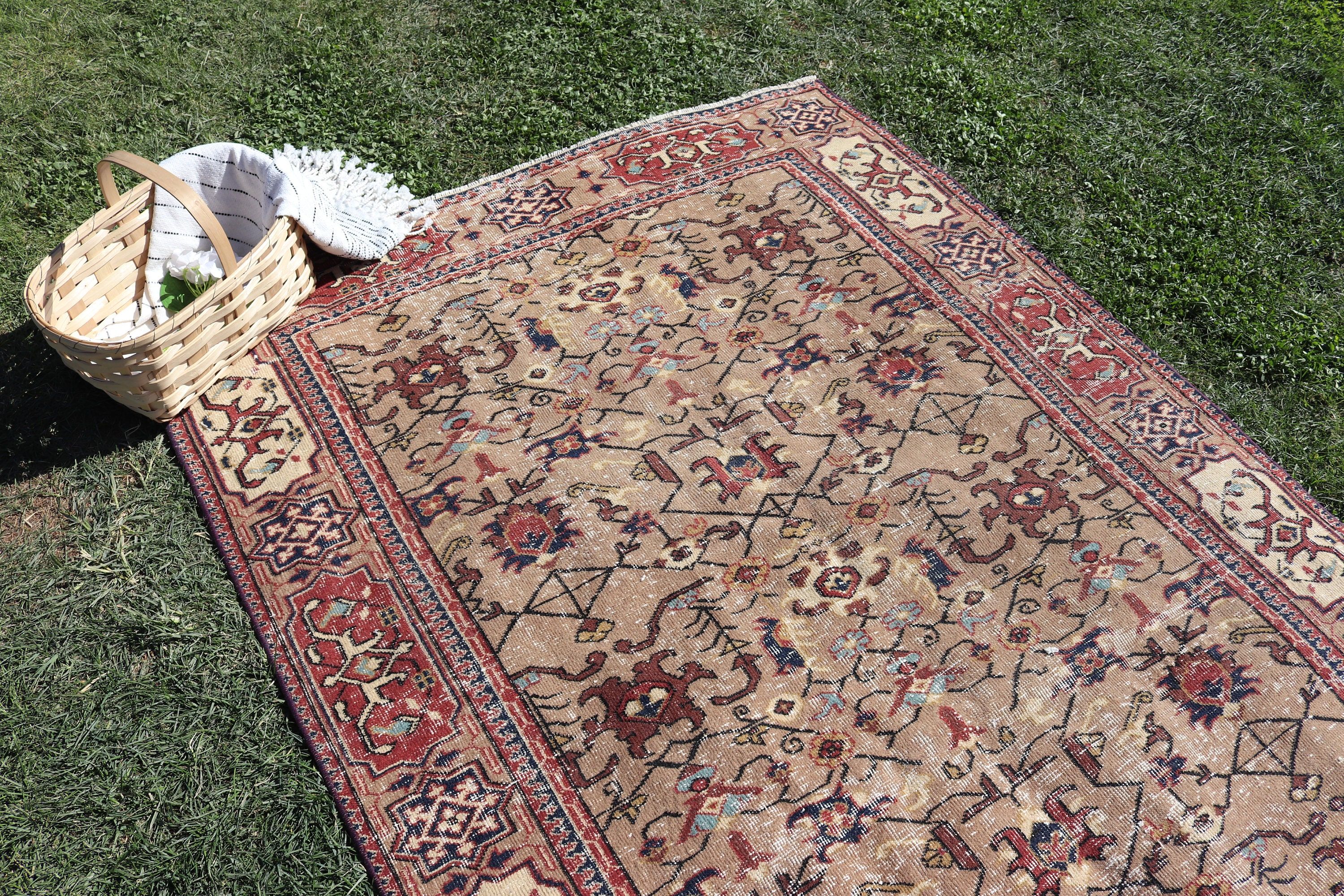 Brown Flatweave Rug, Turkish Rugs, Nursery Rug, Rugs for Area, Indoor Rugs, Vintage Rugs, Geometric Rug, 4.6x8 ft Area Rugs