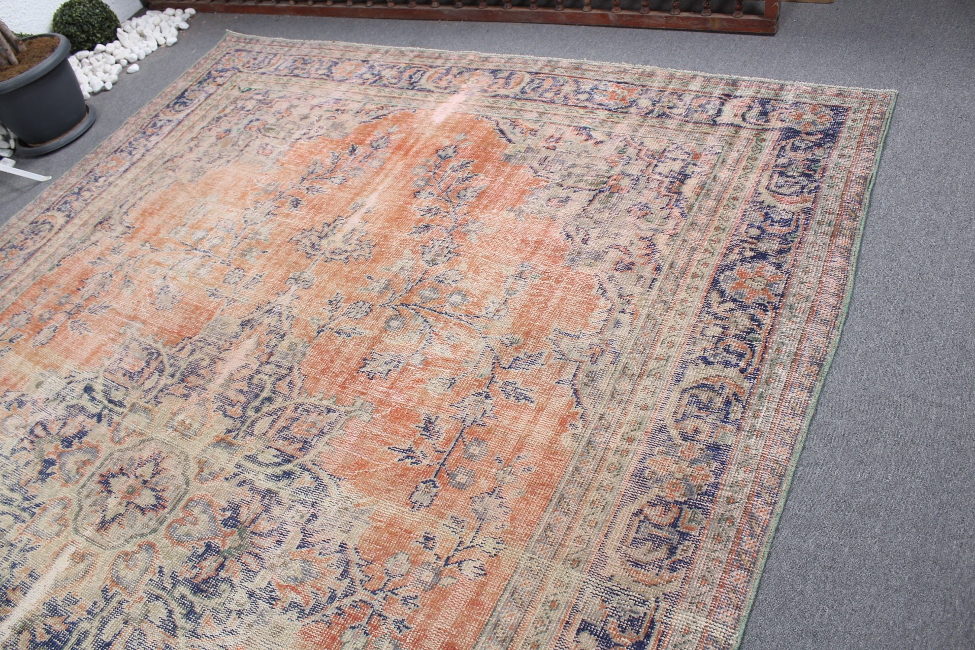 Orange Wool Rug, Office Rug, Kitchen Rugs, Vintage Rugs, Dining Room Rug, Saloon Rug, Turkish Rug, Oriental Rug, 8x11.6 ft Oversize Rug