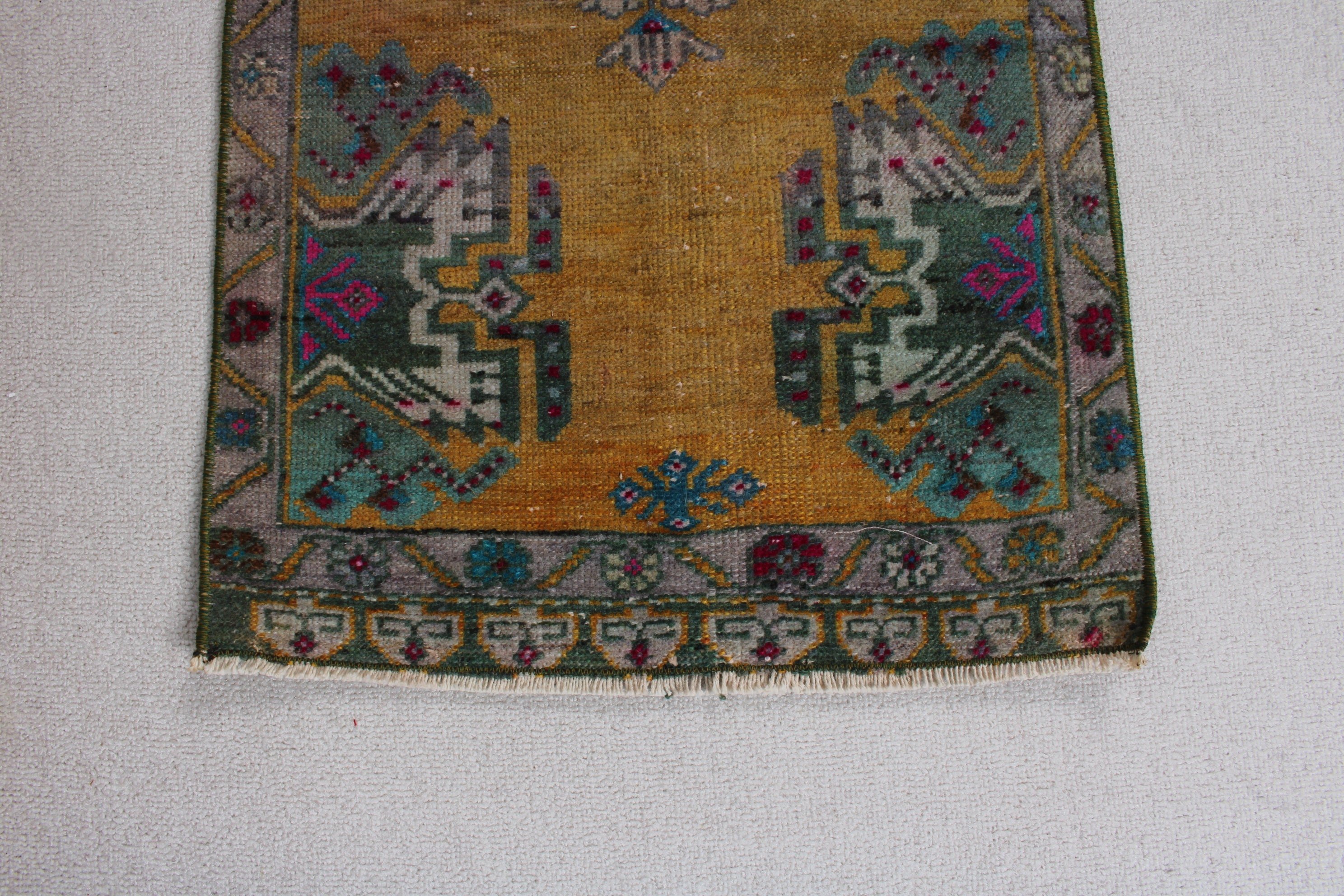 Vintage Halılar, 1.6x3.3 ft Küçük Halılar, Türk Halıları, Paspas Halıları, Açıklama Halıları, Banyo Halısı, Modern Halılar, Sarı Boho Halı, Düz Dokuma Halı