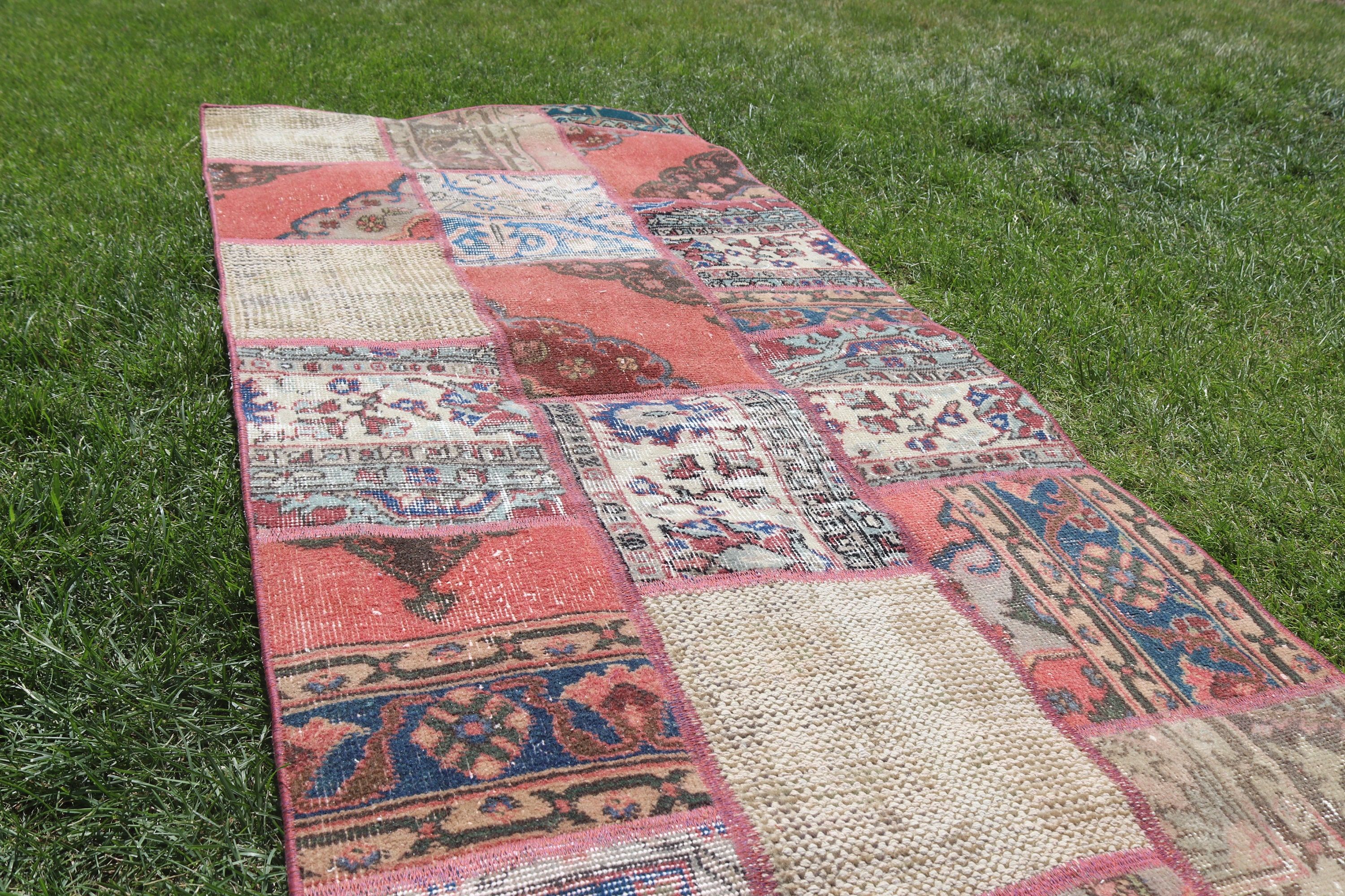 Vintage Rugs, Orange Geometric Rugs, Flatweave Rug, Turkish Rug, Modern Rugs, 2.6x6.1 ft Accent Rug, Vintage Accent Rugs, Geometric Rug