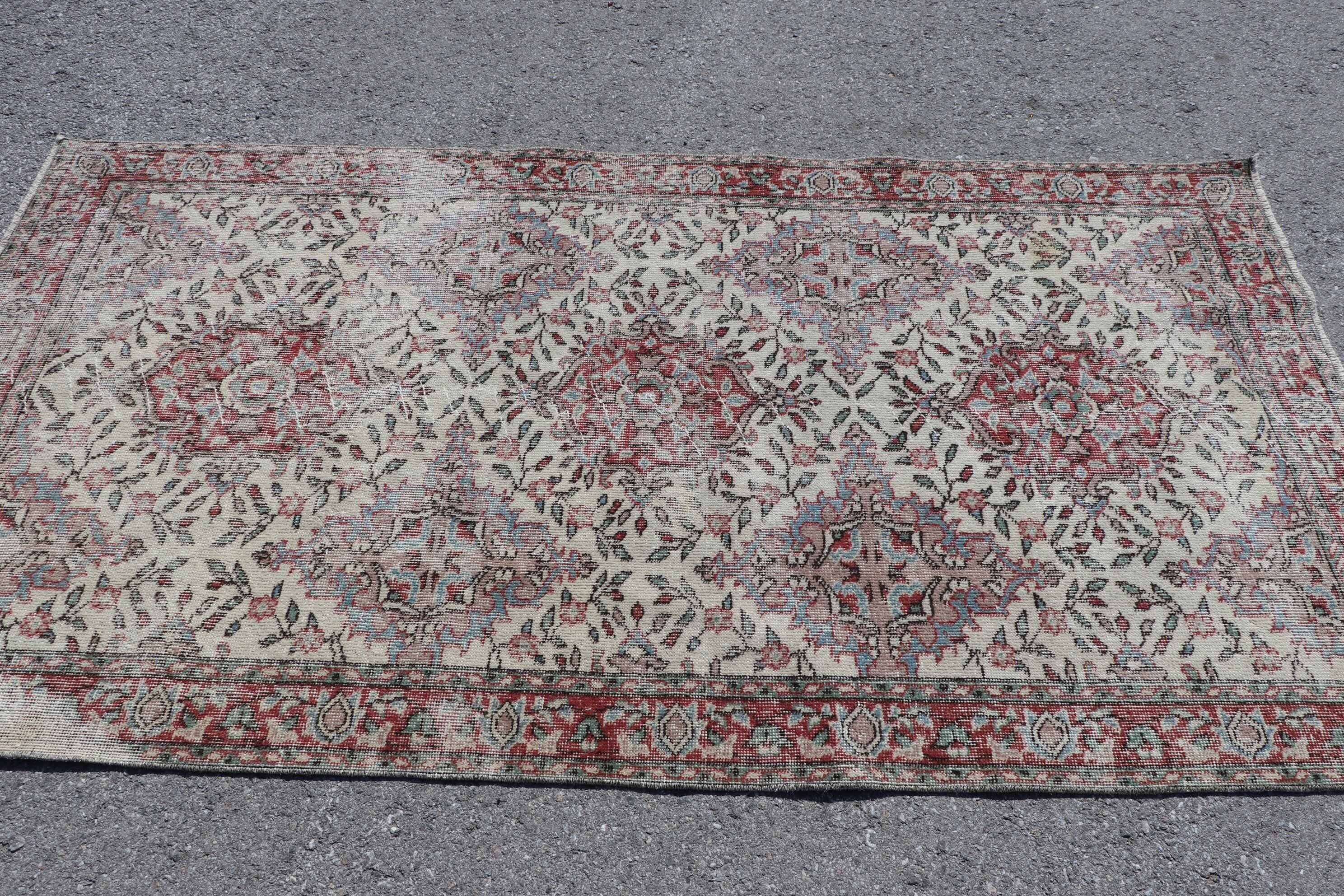 Soluk Halı, Antika Halılar, Vintage Halı, Yemek Odası Halıları, Kırmızı Zemin Halısı, Yün Halıları, Türk Halısı, 3.7x7.1 ft Alan Halıları, Oturma Odası Halısı