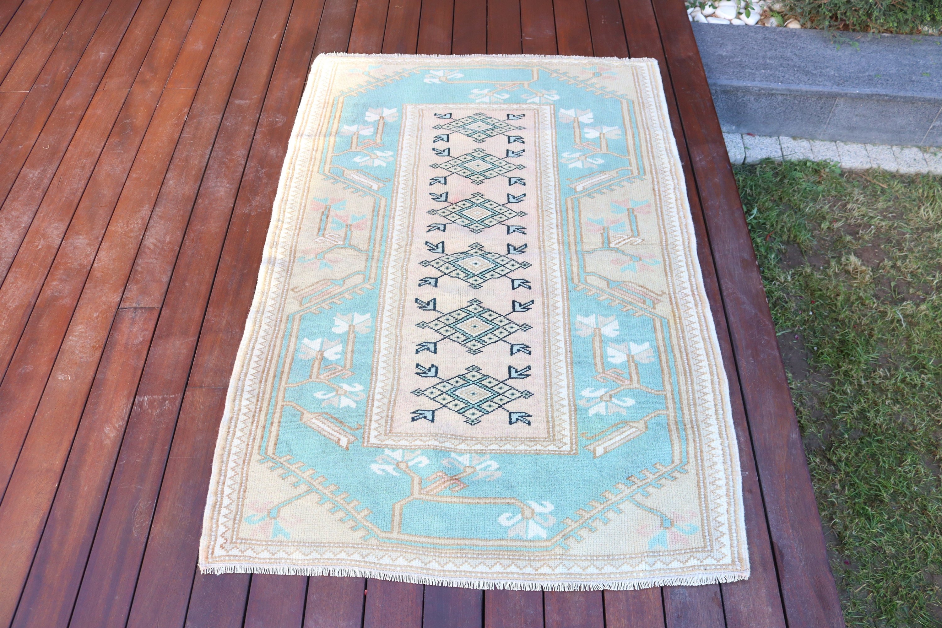 Boho Rugs, Kitchen Rug, Vintage Rug, Bedroom Rugs, Turkish Rug, 3x4.4 ft Small Rug, Beige Boho Rugs, Luxury Rug, Rugs for Door Mat