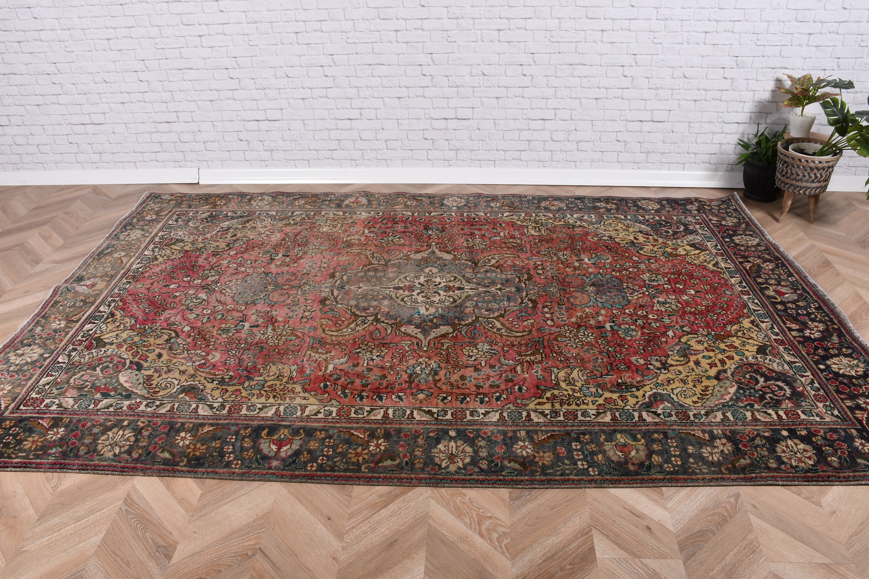 Açıklama Halısı, Sarı Oushak Halıları, 6.1x9.4 ft Büyük Halı, Yatak Odası Halısı, Türk Halısı, Vintage Halılar, Yer Halısı, Büyük Oushak Halısı