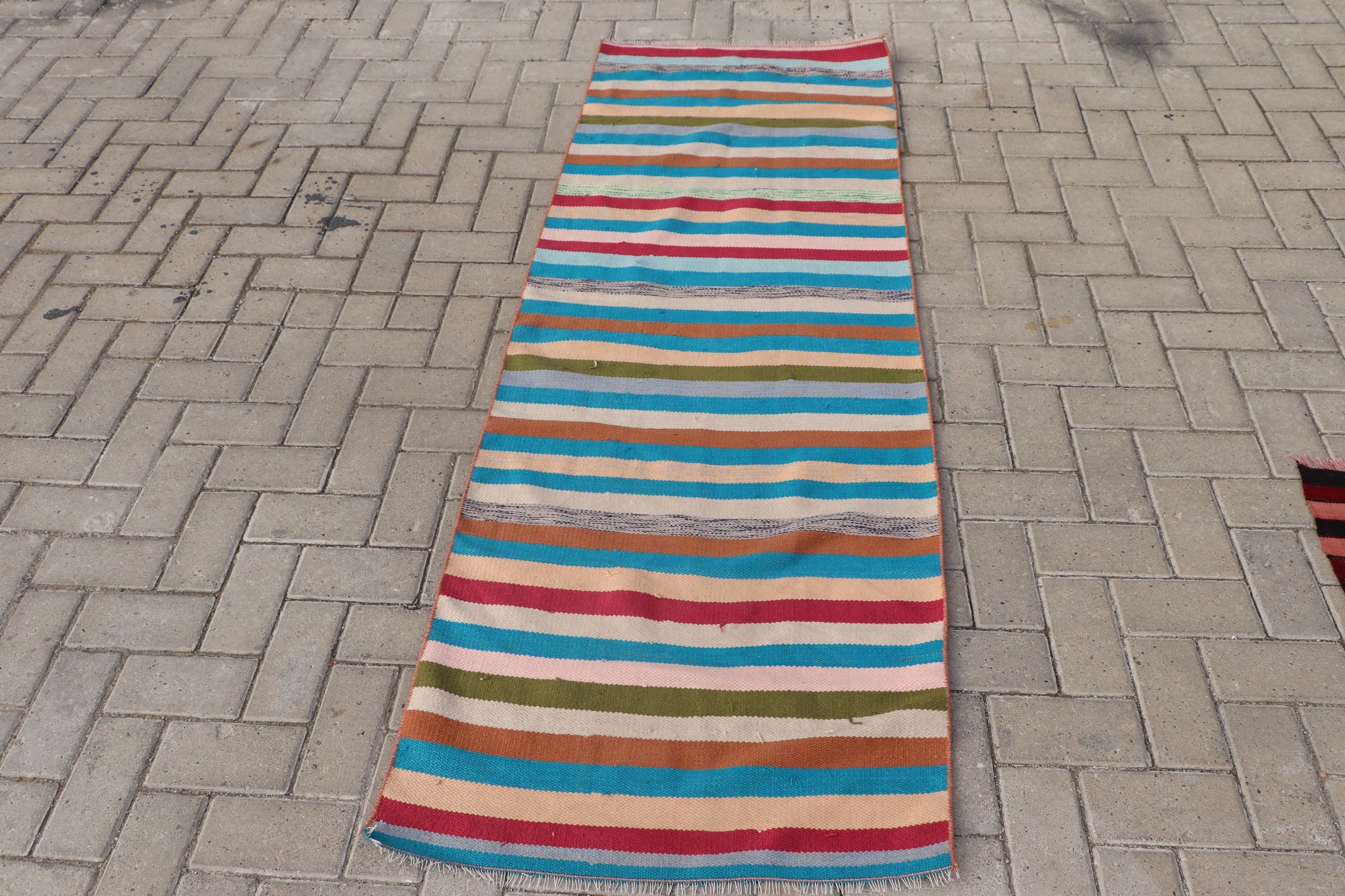 Vintage Rug, Kitchen Rugs, Corridor Rugs, Blue Anatolian Rug, Rugs for Hallway, Turkish Rug, Cool Rugs, Kilim, 2.4x6.8 ft Runner Rug