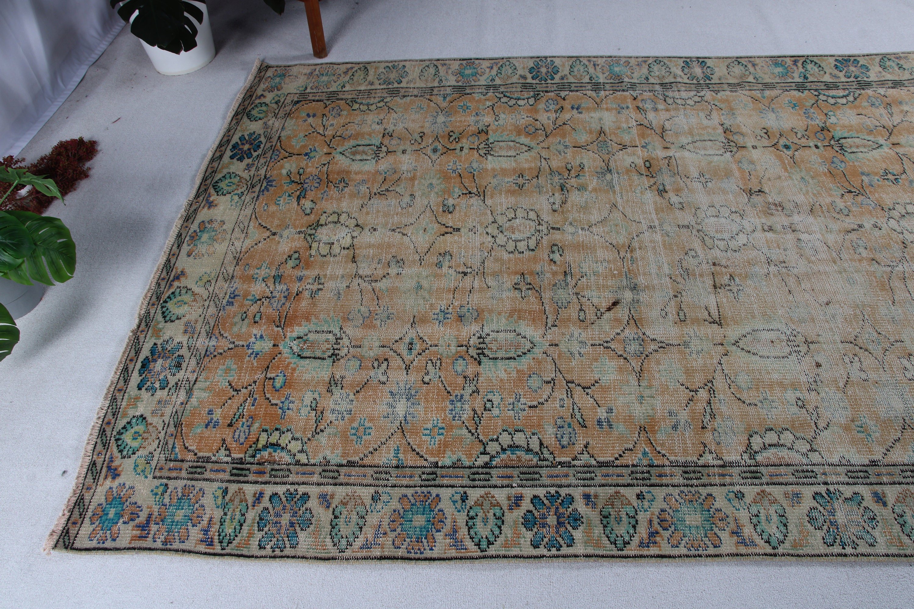 Yatak Odası Halıları, Yeşil Yün Halılar, Vintage Halılar, Büyük Vintage Halılar, Salon Halıları, Geometrik Halılar, 5.8x9.6 ft Büyük Halı, Yer Halısı, Türk Halısı