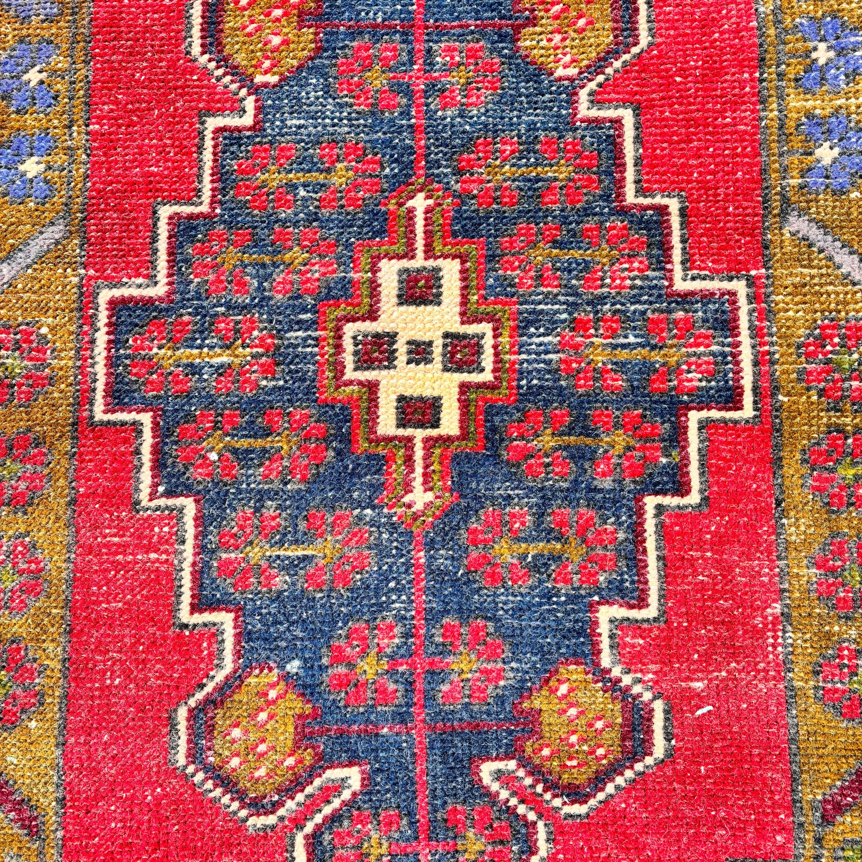 Turkish Rugs, Vintage Rug, Ethnic Rug, Geometric Rug, Small Area Rug, Kitchen Rug, Red Cool Rugs, 1.7x3.8 ft Small Rug, Small Vintage Rug