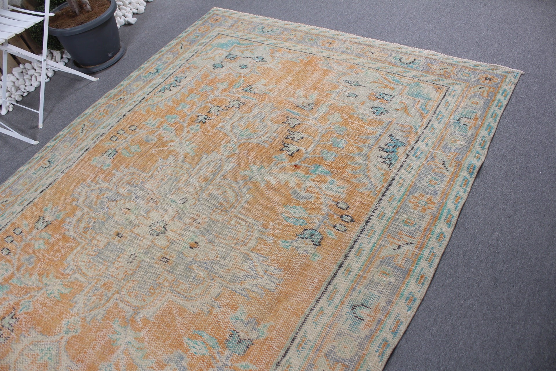 Salon Rugs, Vintage Rug, Oriental Rug, 6x9.2 ft Large Rugs, Orange Moroccan Rugs, Turkish Rug, Distressed Rugs, Bedroom Rug, Rugs for Salon