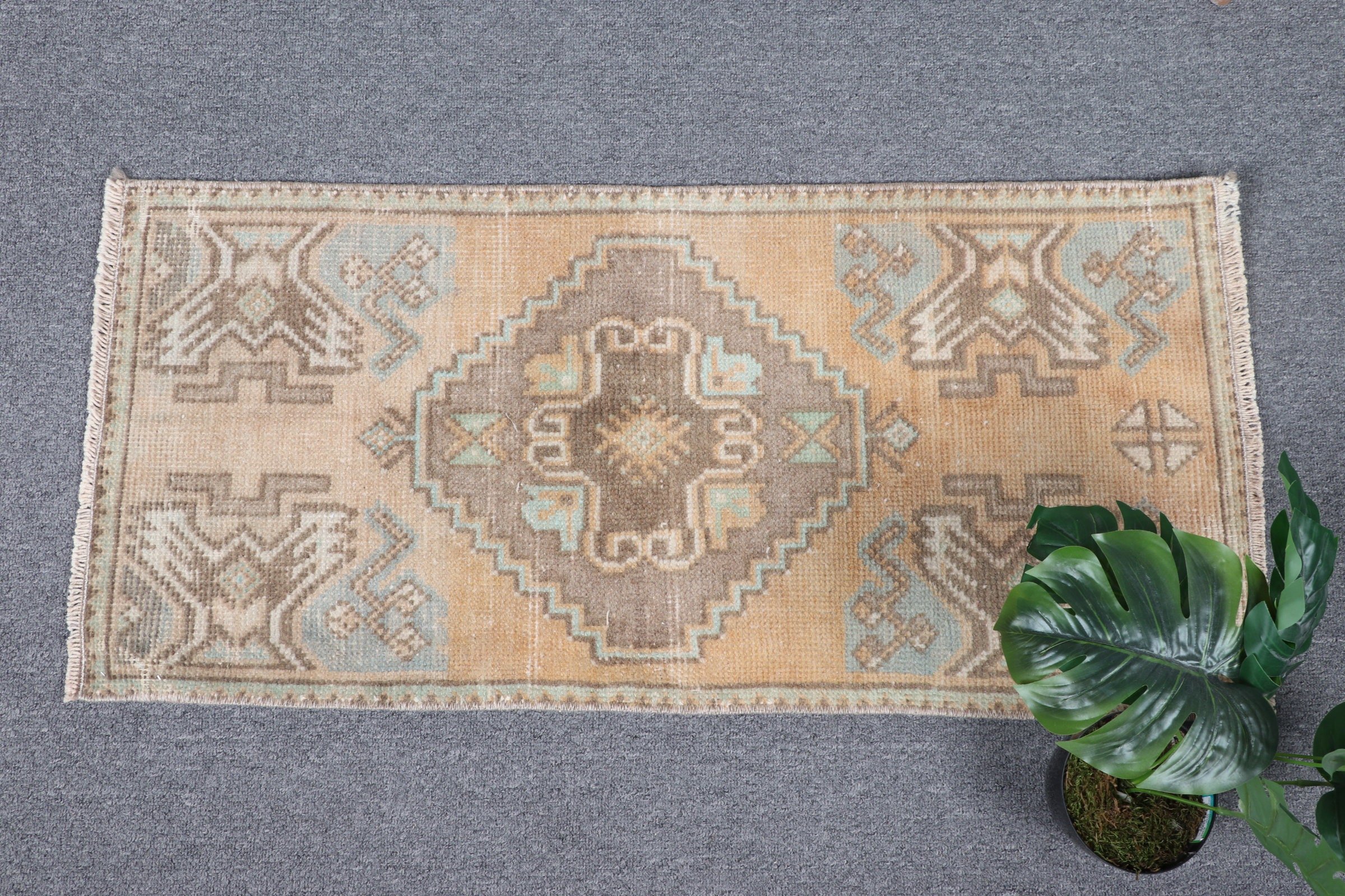 Bath Rugs, Moroccan Rug, Orange Oriental Rug, 1.3x2.9 ft Small Rug, Rugs for Bathroom, Door Mat Rugs, Floor Rugs, Vintage Rug, Turkish Rug