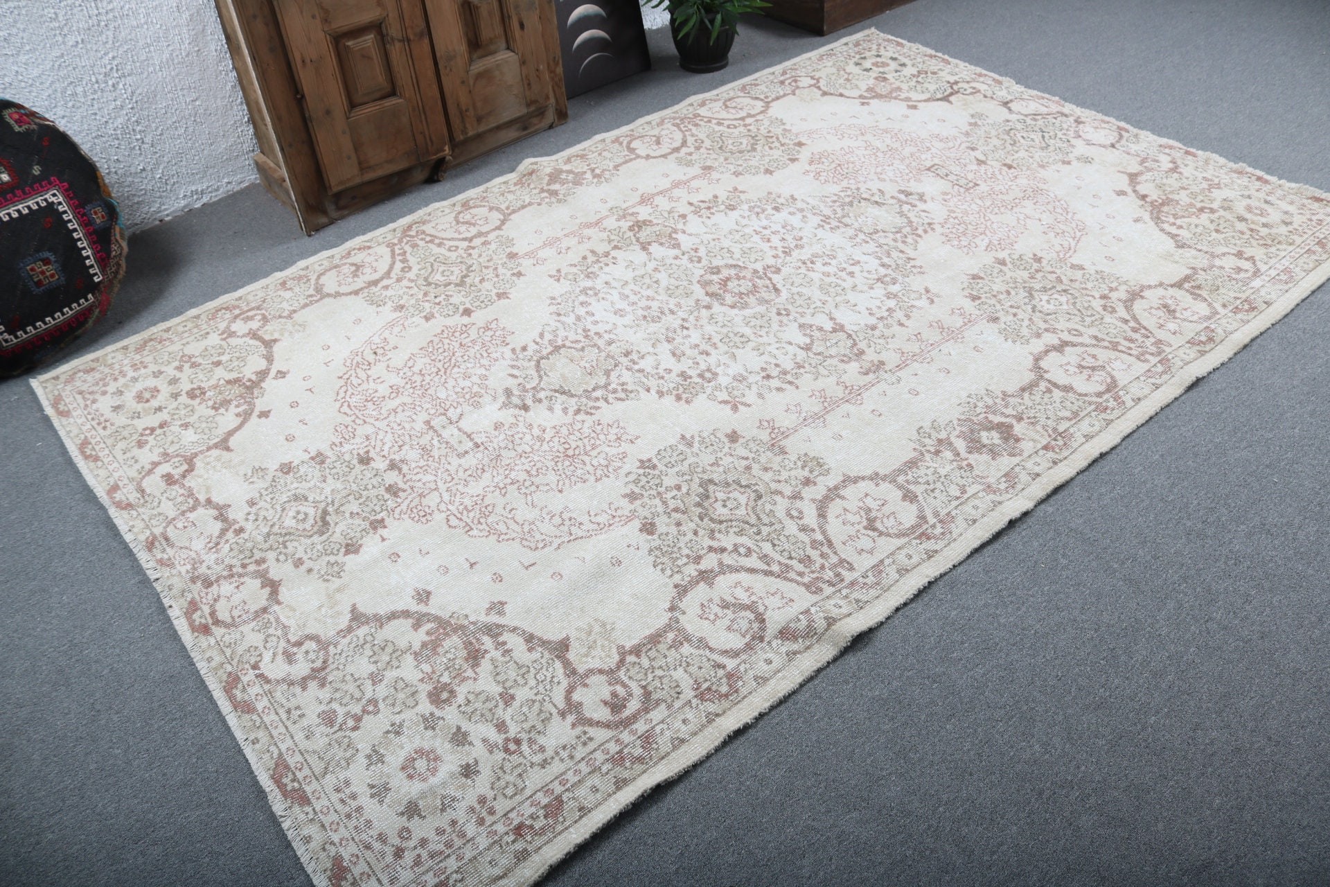 Vintage Halı, Büyük Boho Halı, Bej Mutfak Halıları, 5,7x8,8 ft Büyük Halılar, Türk Halısı, Büyük Oushak Halıları, Antika Halı