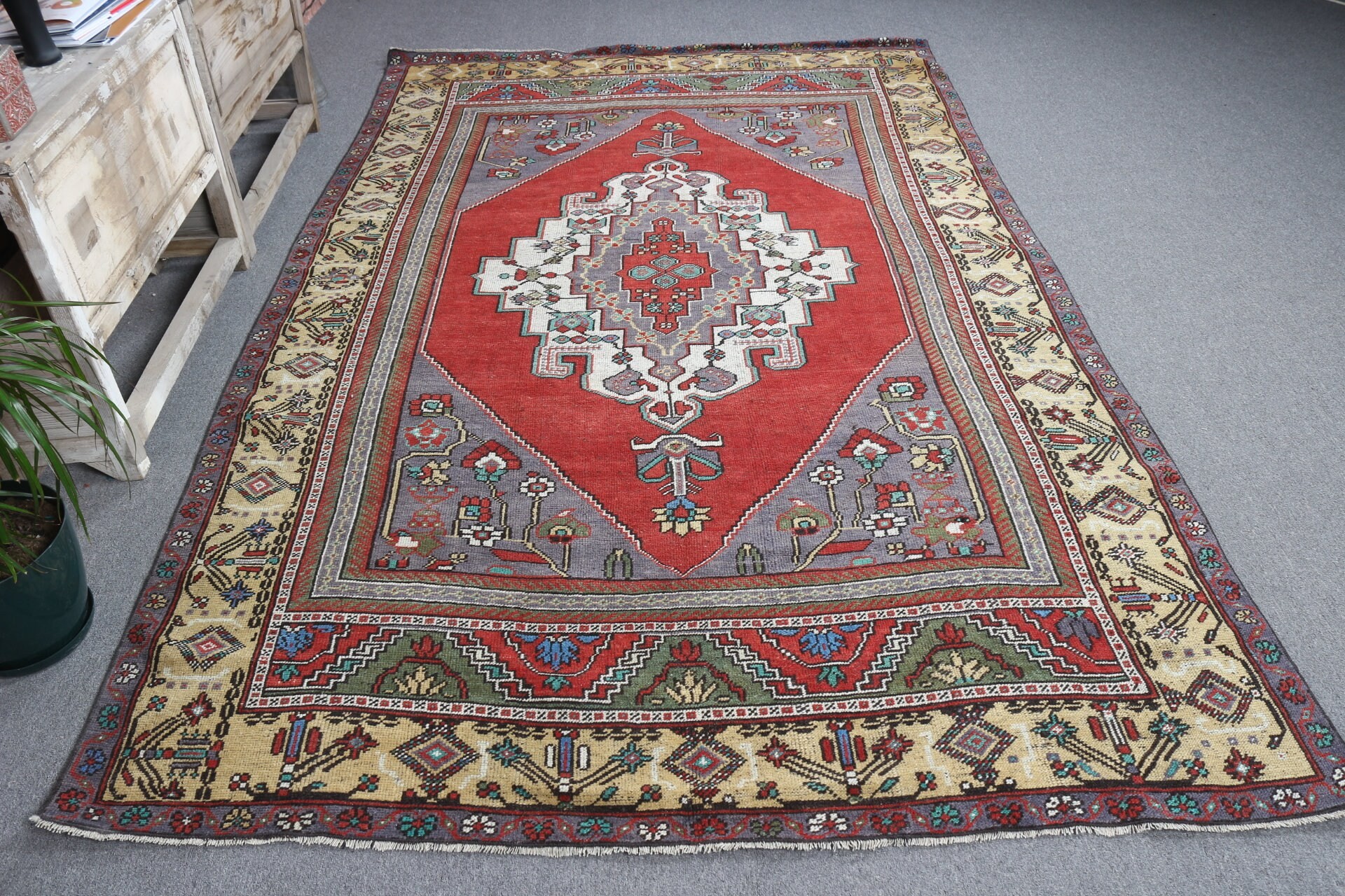 Red Moroccan Rug, Oushak Rug, Vintage Rug, Turkish Rug, Living Room Rug, Home Decor Rugs, Handwoven Rug, 5.8x9.4 ft Large Rug, Bedroom Rug