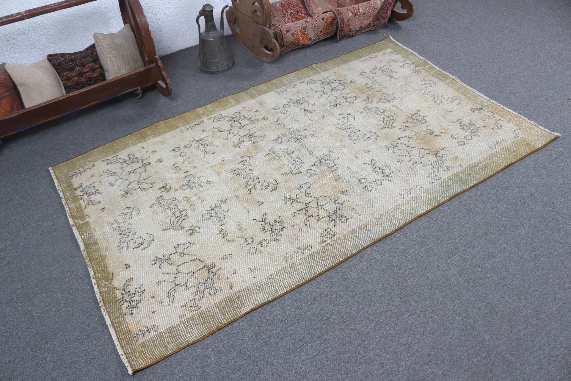 Oushak Rug, Dining Room Rugs, Turkish Rug, Vintage Rug, Retro Rug, Beige Bedroom Rug, 3.8x6.4 ft Area Rug, Oriental Rugs, Kitchen Rugs