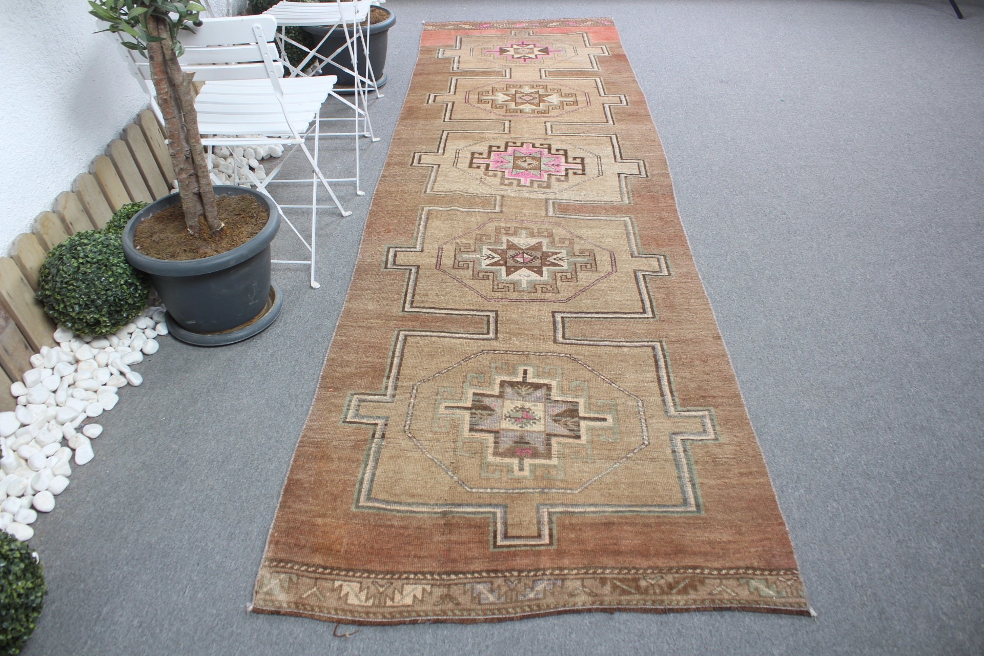 Bohemian Rug, Vintage Rug, Brown Cool Rug, Kitchen Rug, 3.5x11.9 ft Runner Rugs, Turkish Rug, Moroccan Rug, Rugs for Hallway, Wool Rug