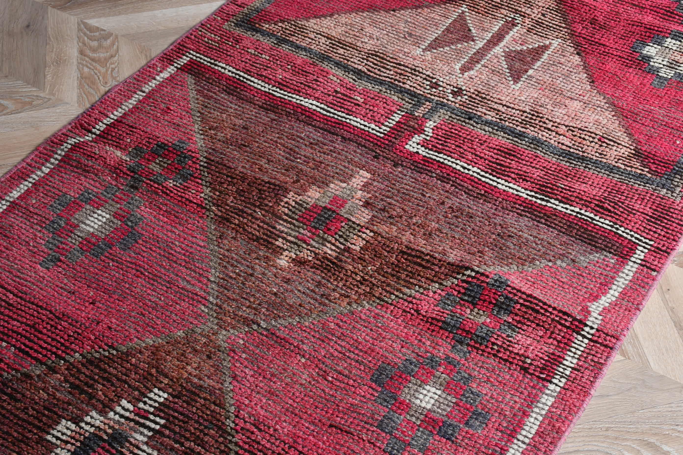 Bedroom Rug, Corridor Rug, Pink Oushak Rug, Turkish Rug, Vintage Rug, Flatweave Rug, 3x9.4 ft Runner Rugs, Kitchen Rug, Rugs for Hallway