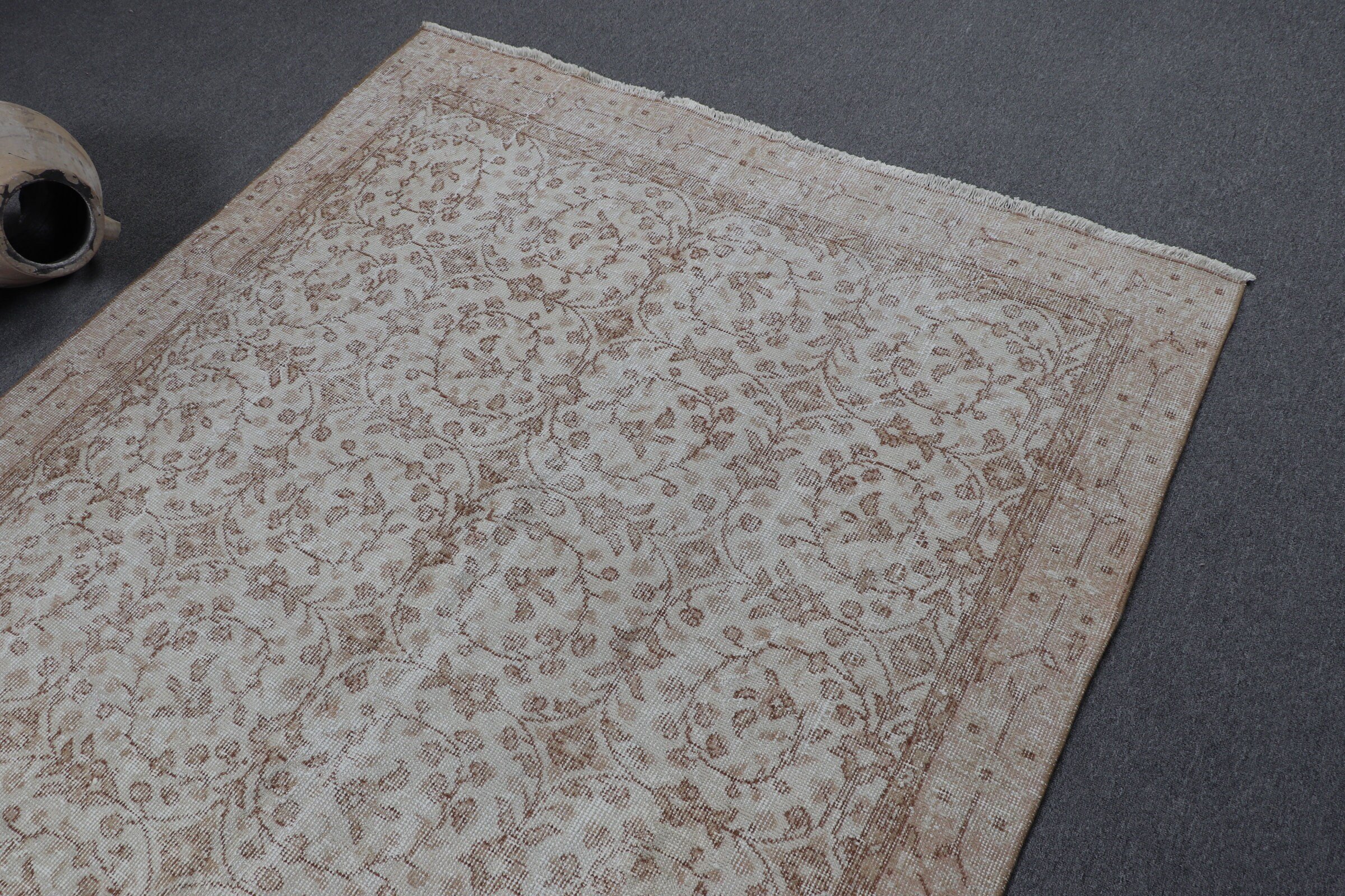 Beige Antique Rugs, Vintage Rug, Kitchen Rug, Salon Rug, Oushak Rugs, Pale Rug, Turkish Rug, 5.2x8.4 ft Large Rugs, Dining Room Rug